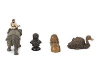 Four Continental Cast Metal Inkwells