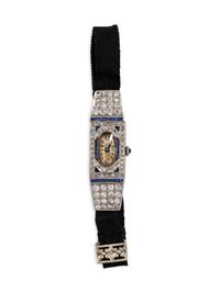 PLATINUM, DIAMOND AND SAPPHIRE WRISTWATCH