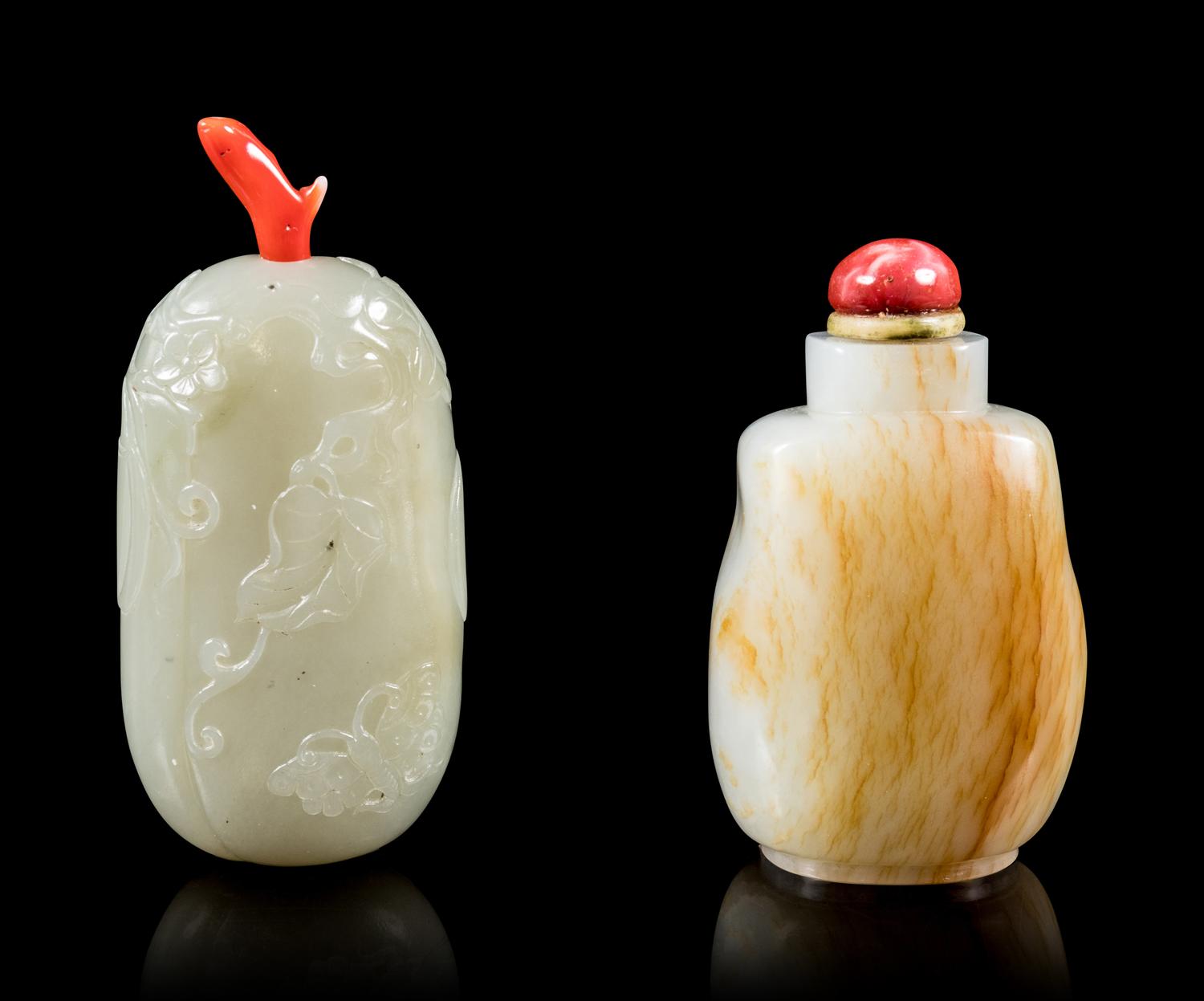 Two Celadon Jade Snuff Bottles