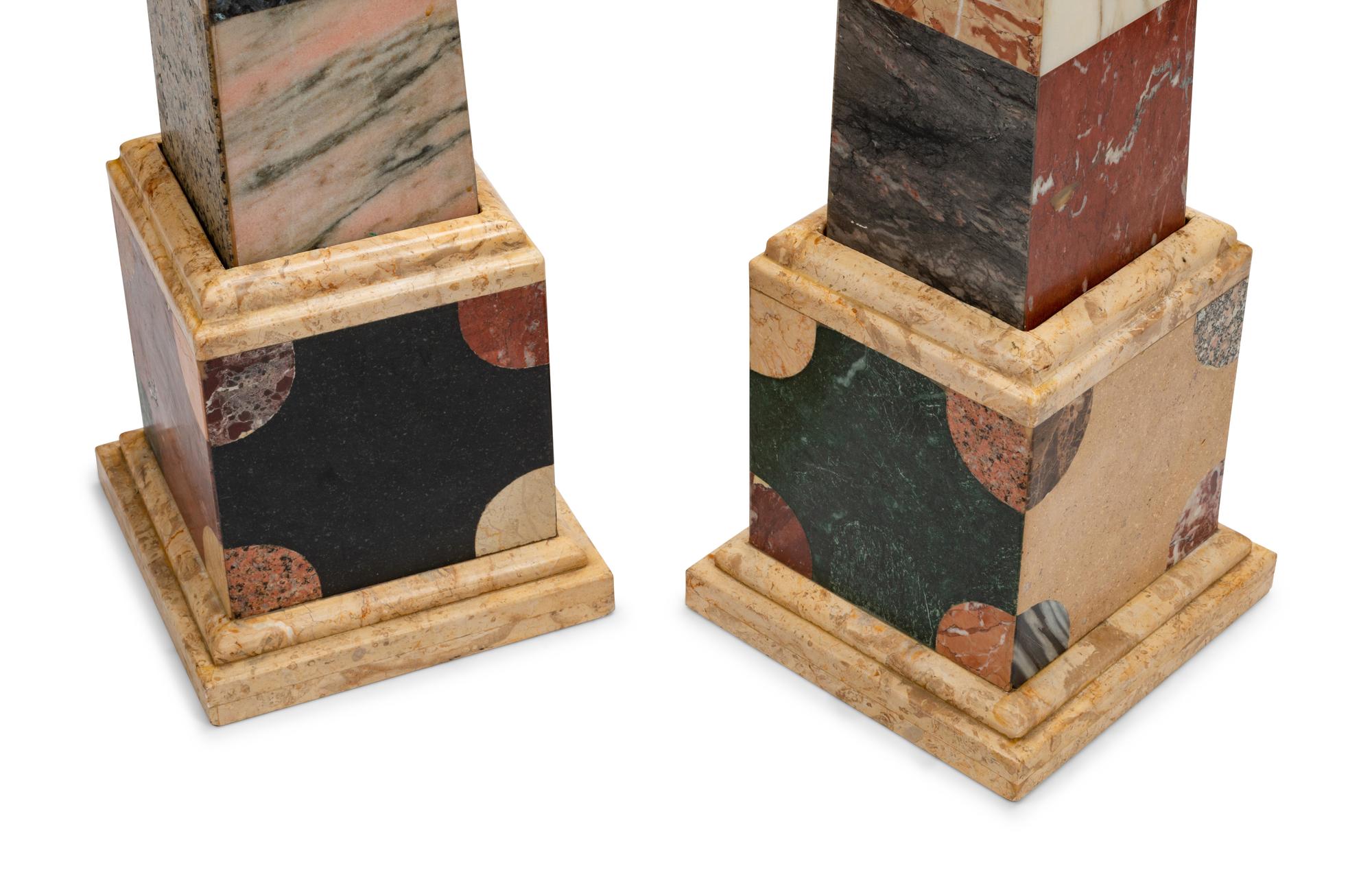 A Pair of Large Grand Tour Style Specimen Marble Obelisks