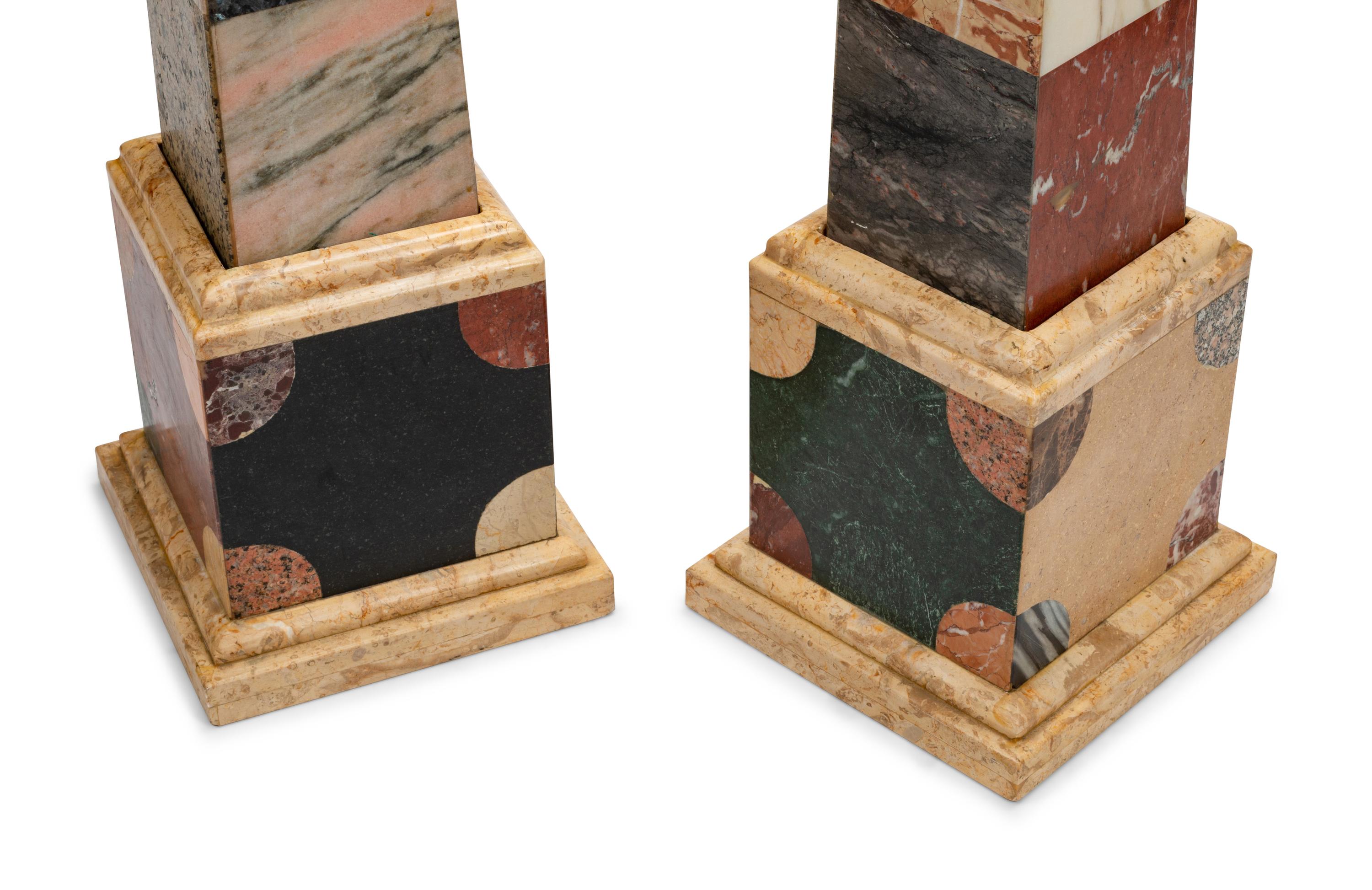 A Pair of Large Grand Tour Style Specimen Marble Obelisks