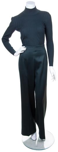 A Claude Montana Forest Green Wool Pant Suit, Size 42/8.