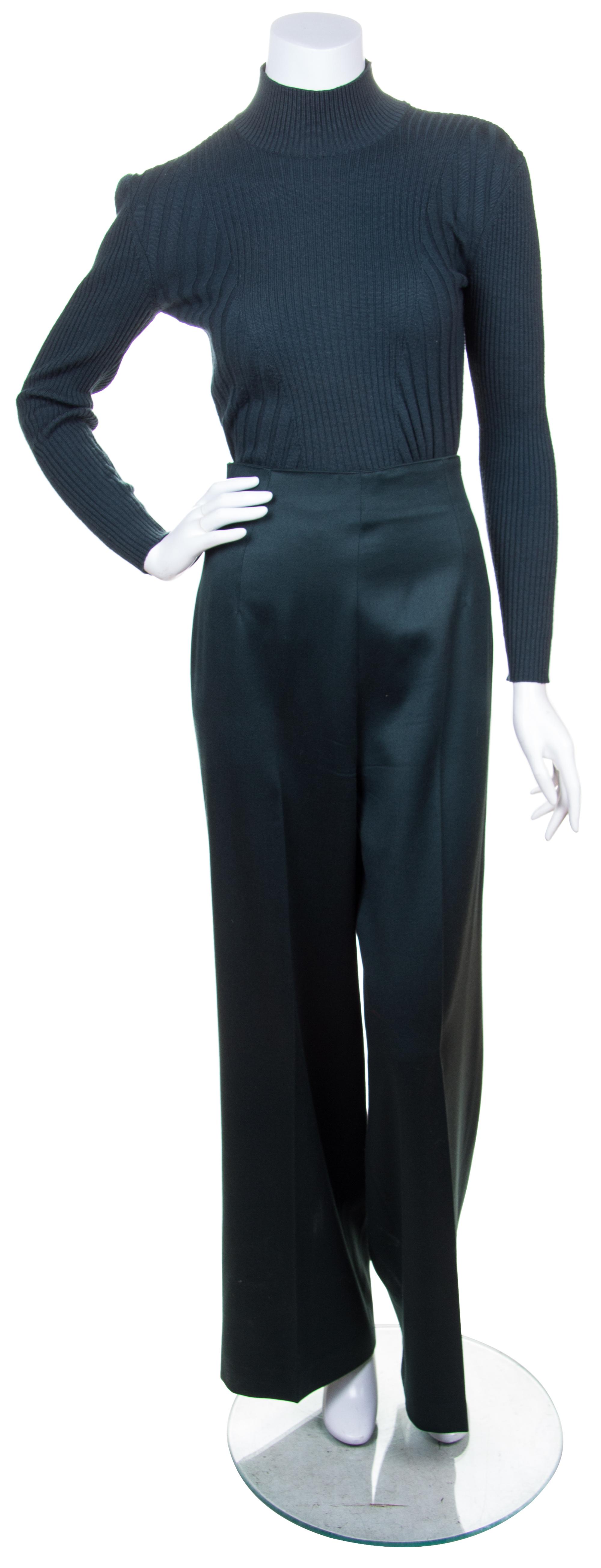 A Claude Montana Forest Green Wool Pant Suit, Size 42/8.