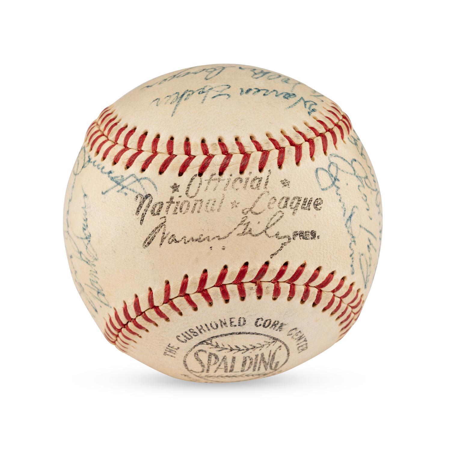 A 1955 Chicago Cubs Team Signed Autograph Baseball Including Early Career Ernie Banks Signature