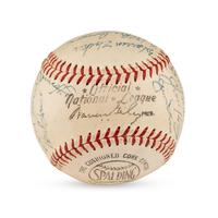 A 1955 Chicago Cubs Team Signed Autograph Baseball Including Early Career Ernie Banks Signature