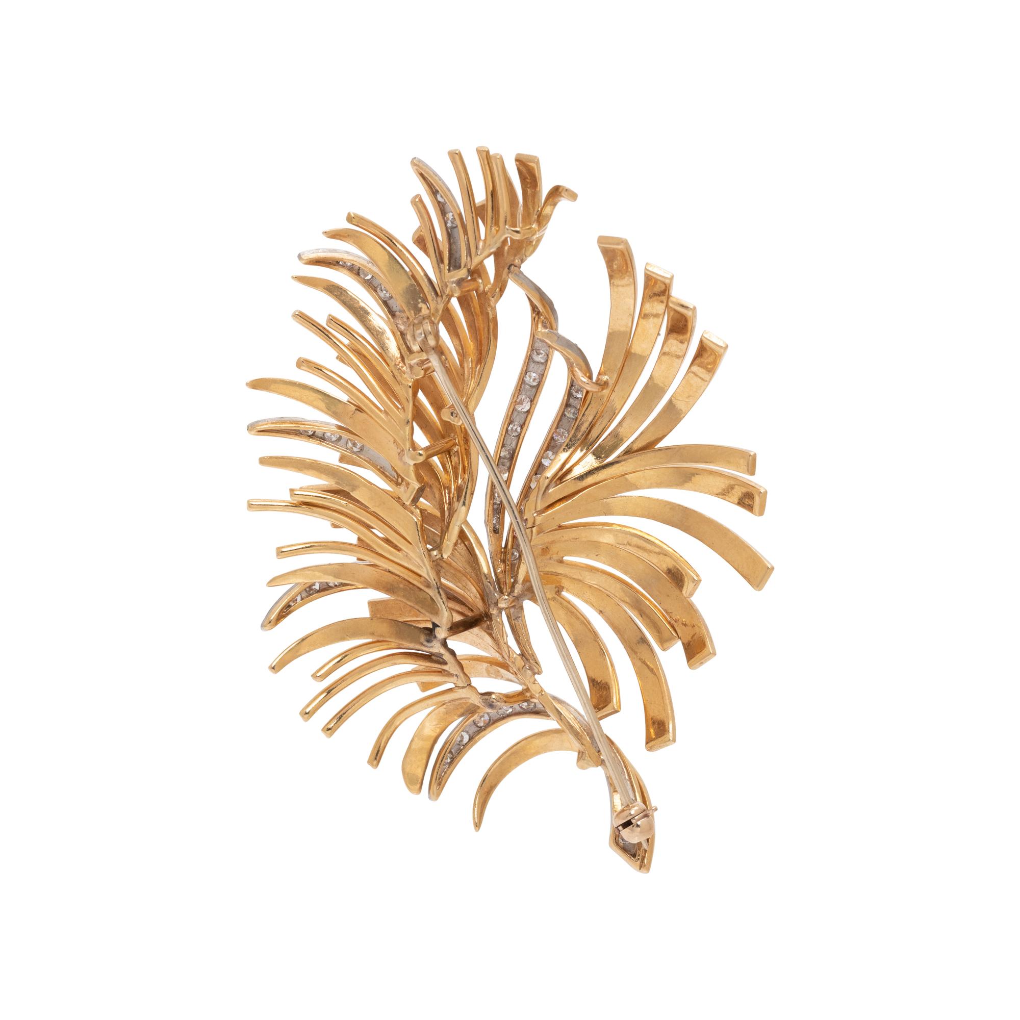 YELLOW GOLD AND DIAMOND SPRAY BROOCH