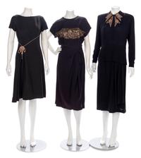 Three Embellished Black Dresses, 1940-50s