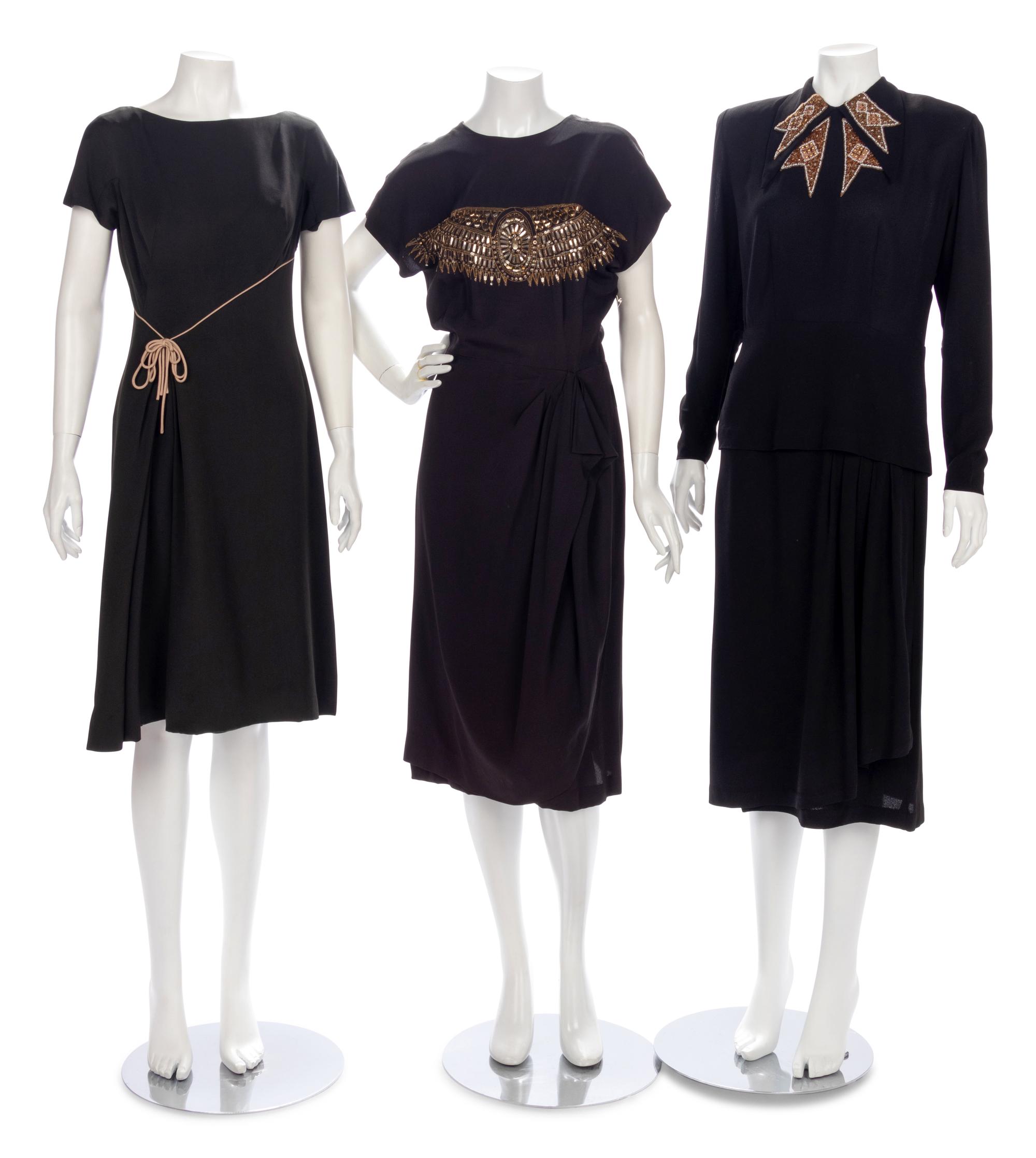 Three Embellished Black Dresses, 1940-50s