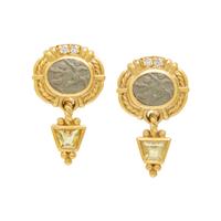 JUDITH RIPKA, YELLOW GOLD, LAVA CAMEO, HELIODOR (YELLOW BERYL) AND DIAMOND EARRINGS