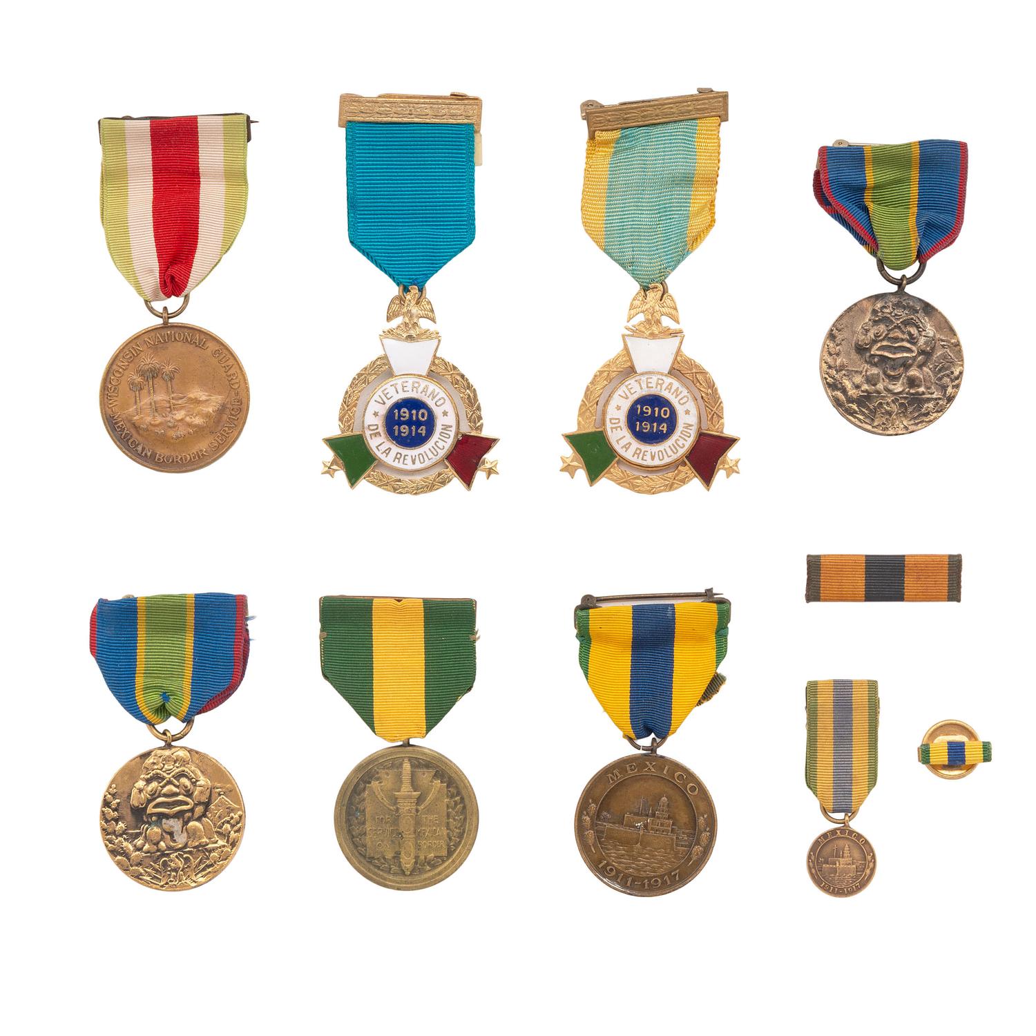 [Militaria] 8 medals for service during the Mexican Border War, incl. Mexican veteran medals.