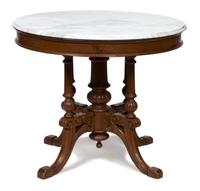 An English Regency Style Marble Top Table Height 30 x diameter 36 inches.