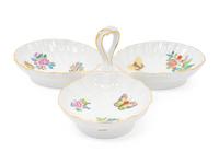 A Herend Queen Victoria Porcelain Three-Part Dish