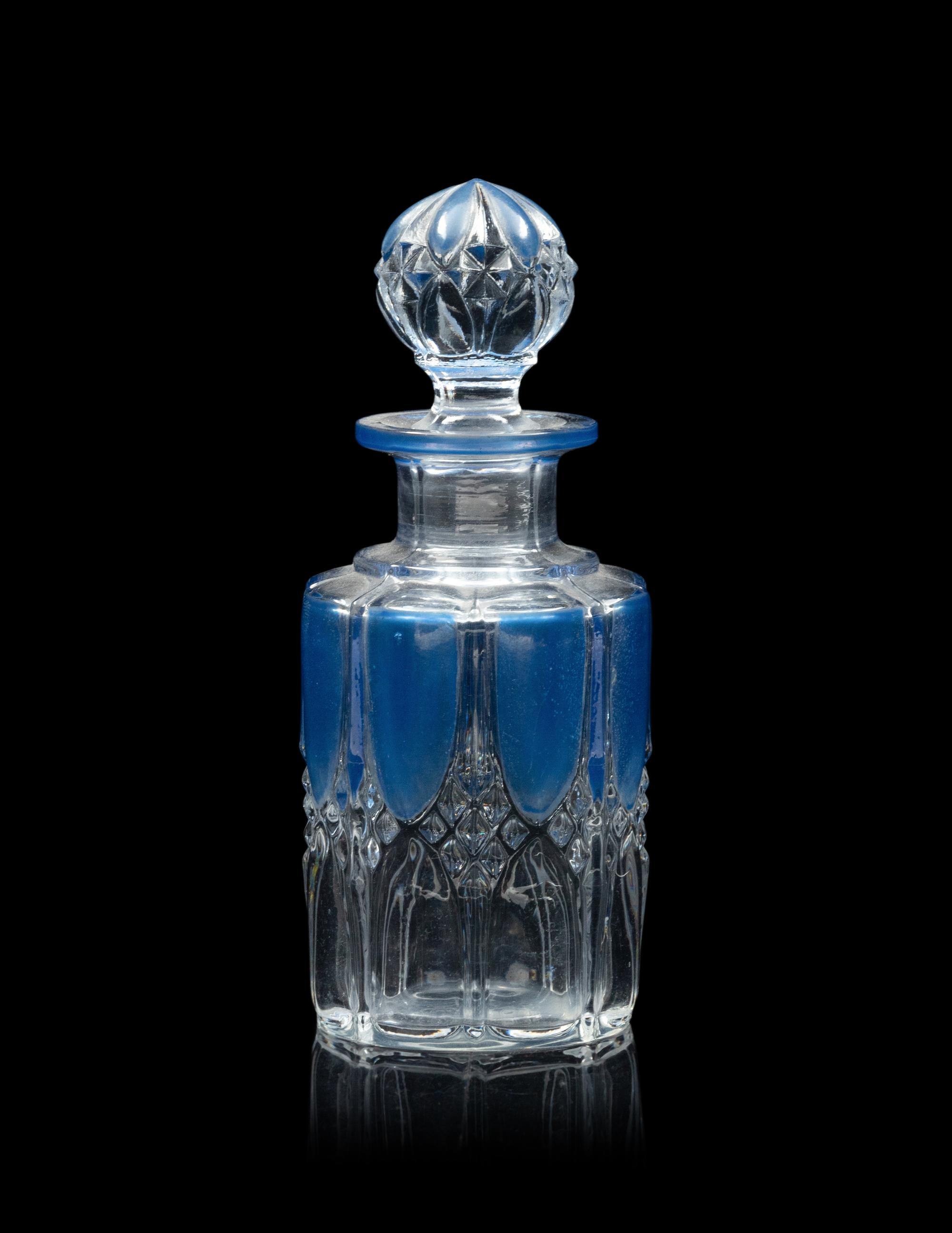 A French Blue Overlay Cut Glass Dresser Set
