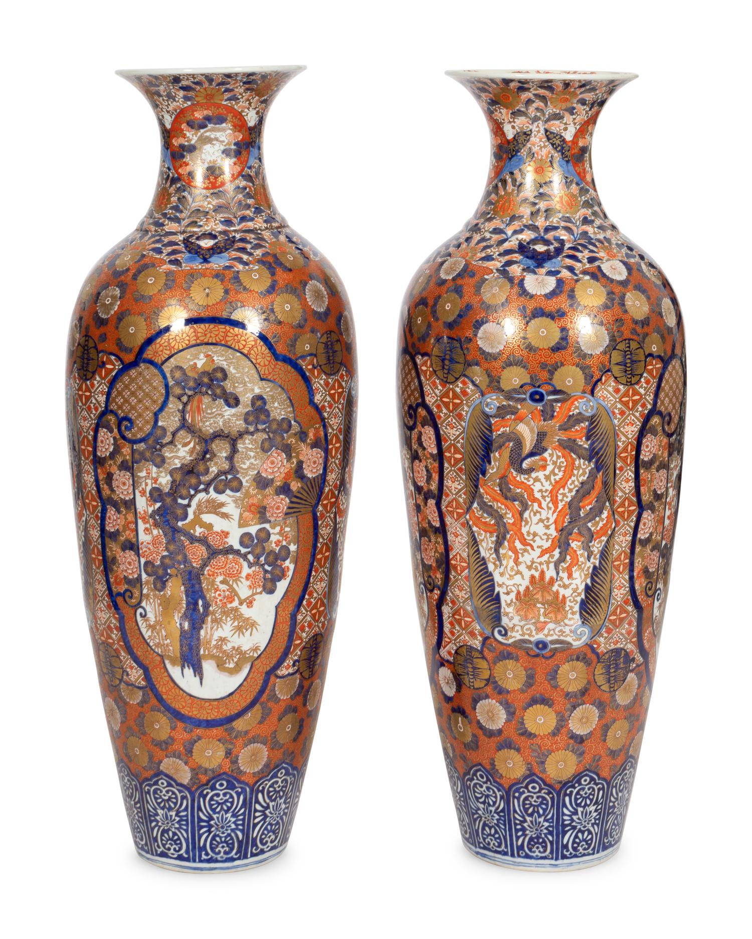 A Pair of Large Imari Porcelain Floor Vases