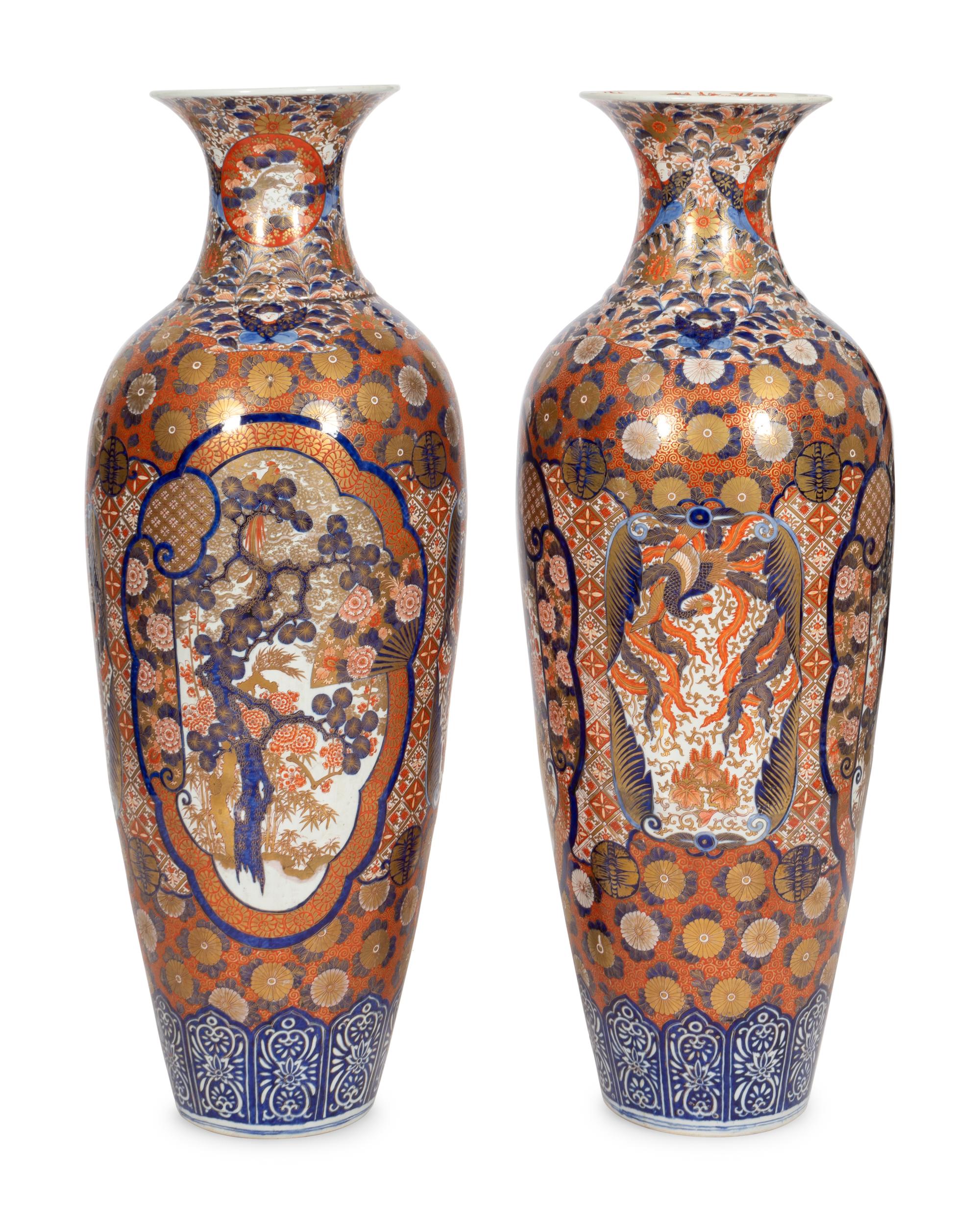 A Pair of Large Imari Porcelain Floor Vases