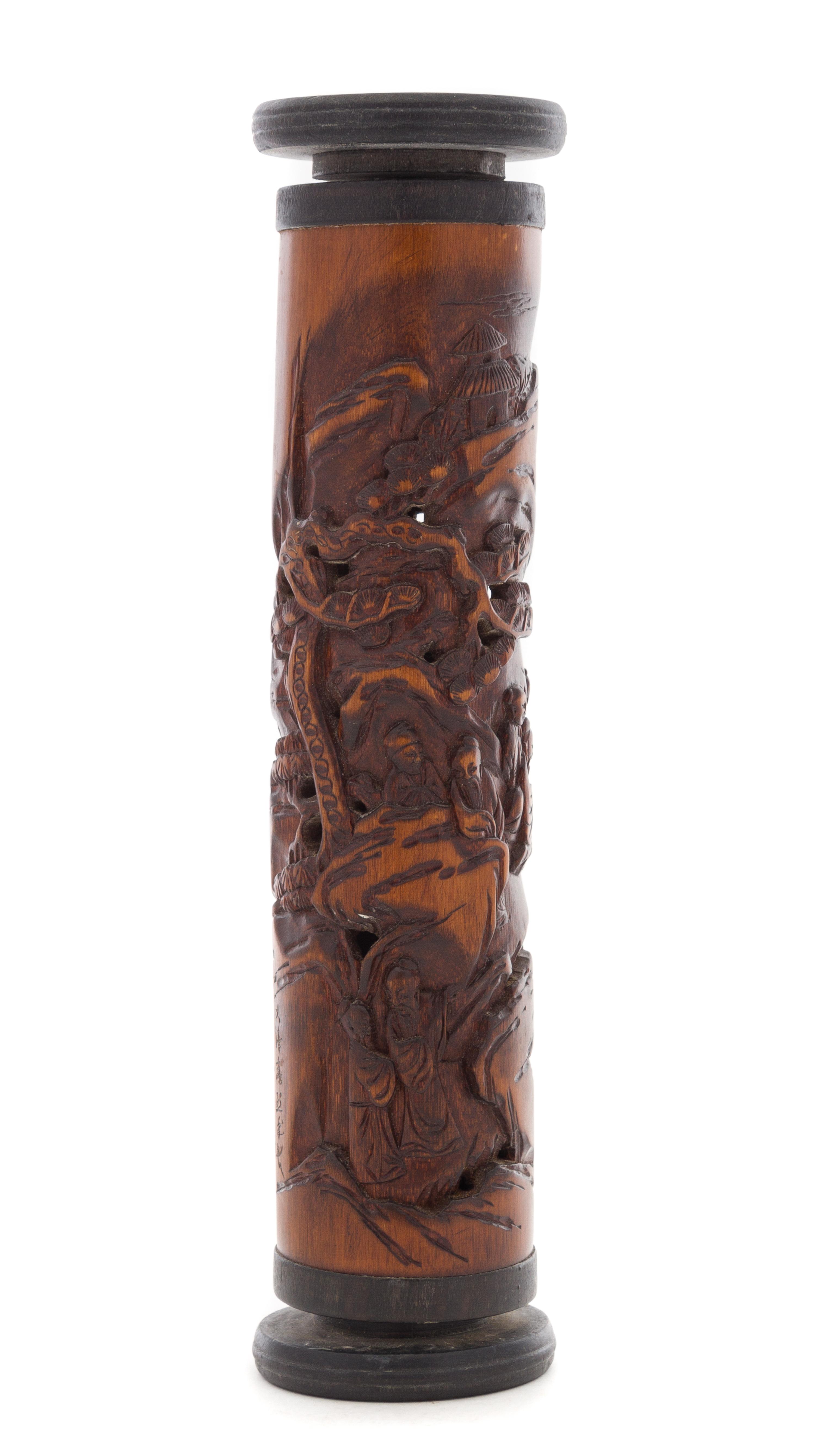 A Carved Bamboo Parfumier Height 11 1/4 inches.