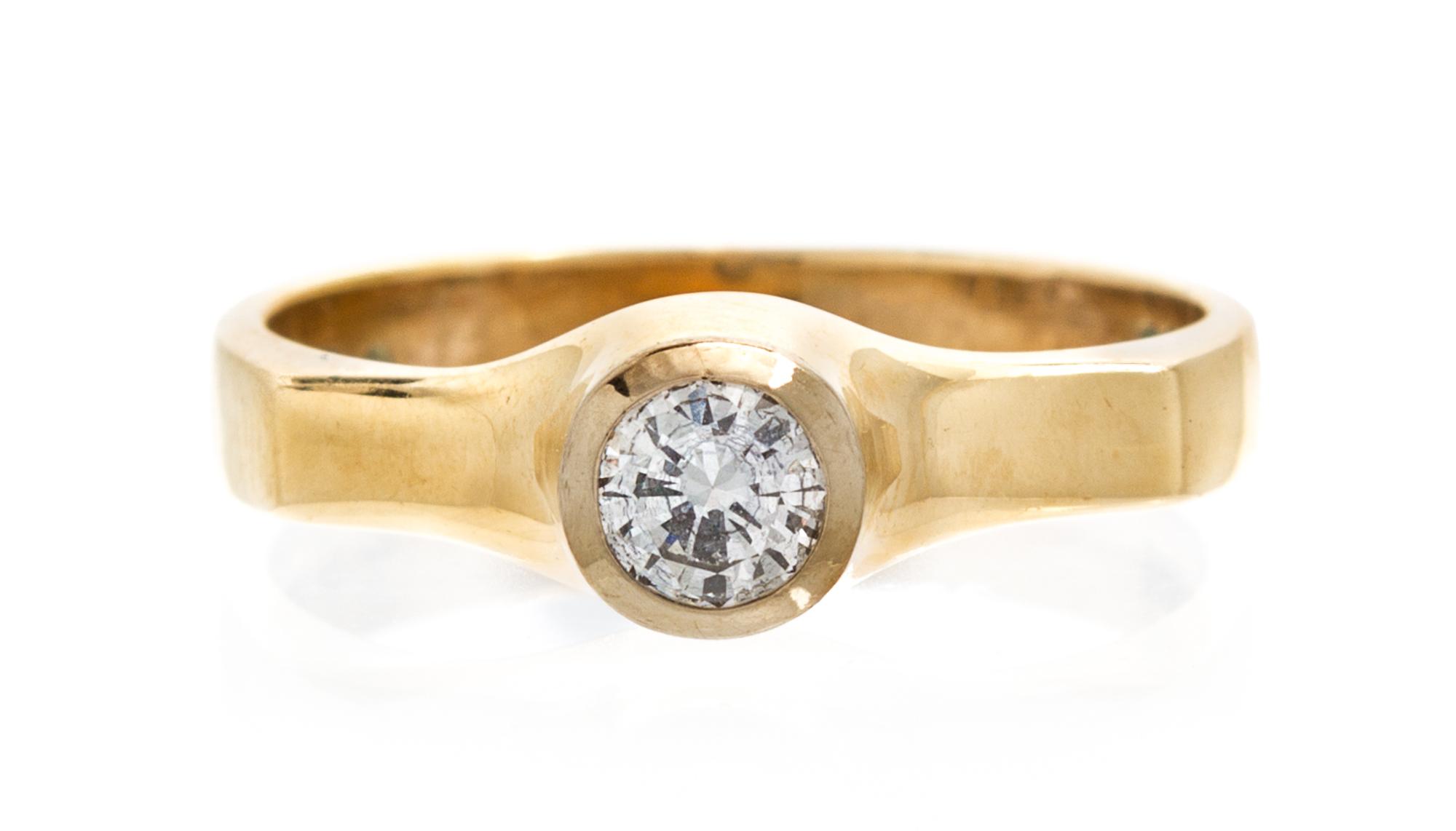 A Modernist 14 Karat Yellow Gold and Diamond Ring, Bent Gabrielsen Pedersen, 2.80 dwts.