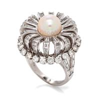 A Platinum, Cultured Pearl and Diamond Ring, 10.00 dwts.