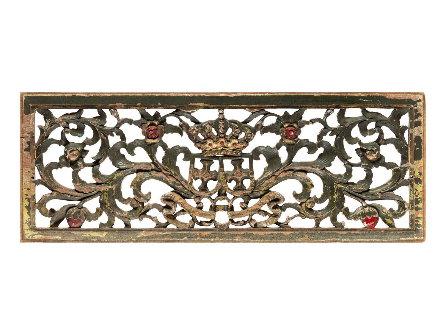 A Pierce Carved and Polychrome Decorated Transom Panel