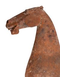 Two Chinese Terra Cotta Horses with Polychrome Remnants
