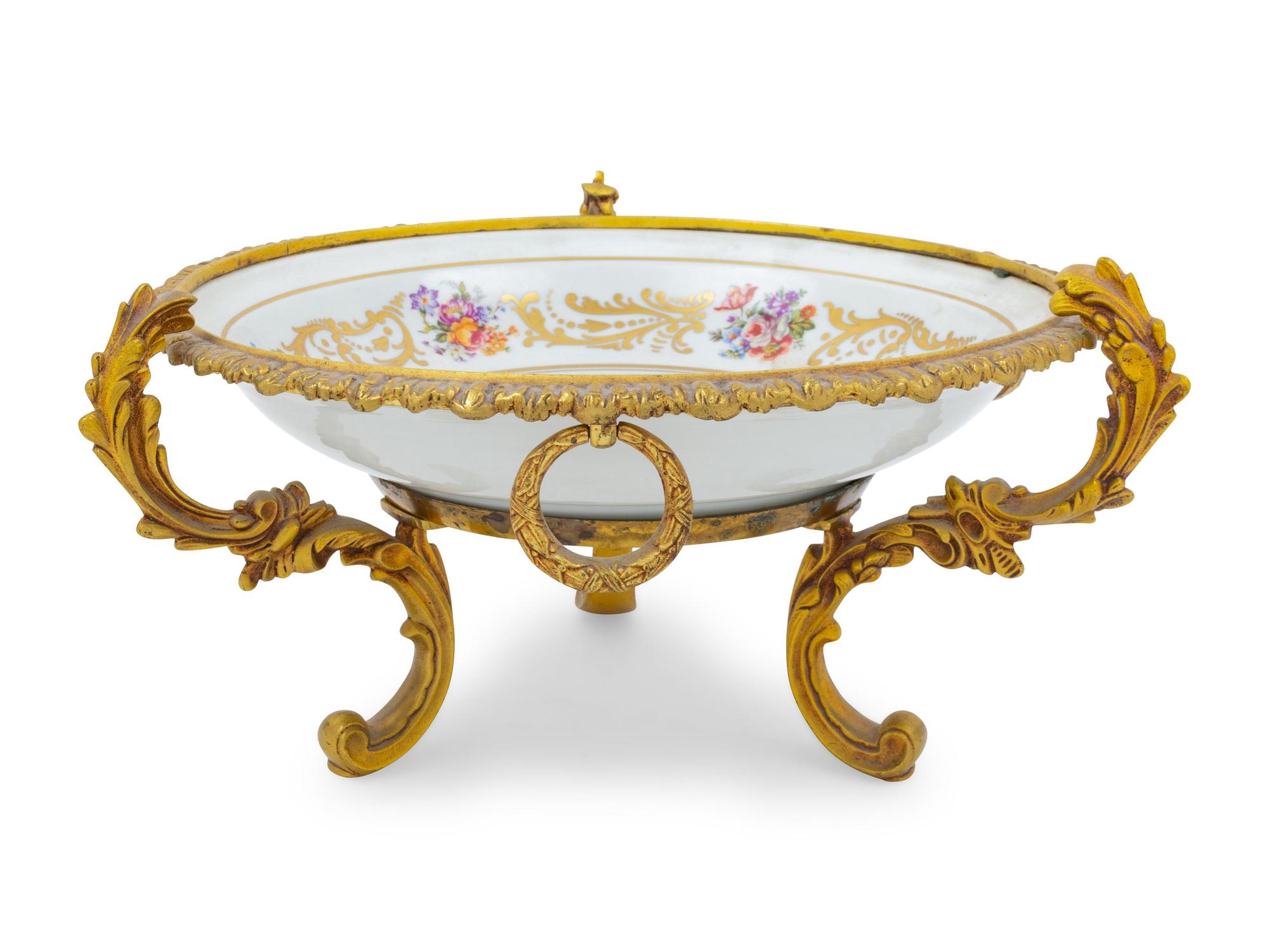 A Sevres Style Gilt Metal Mounted Porcelain Bowl
