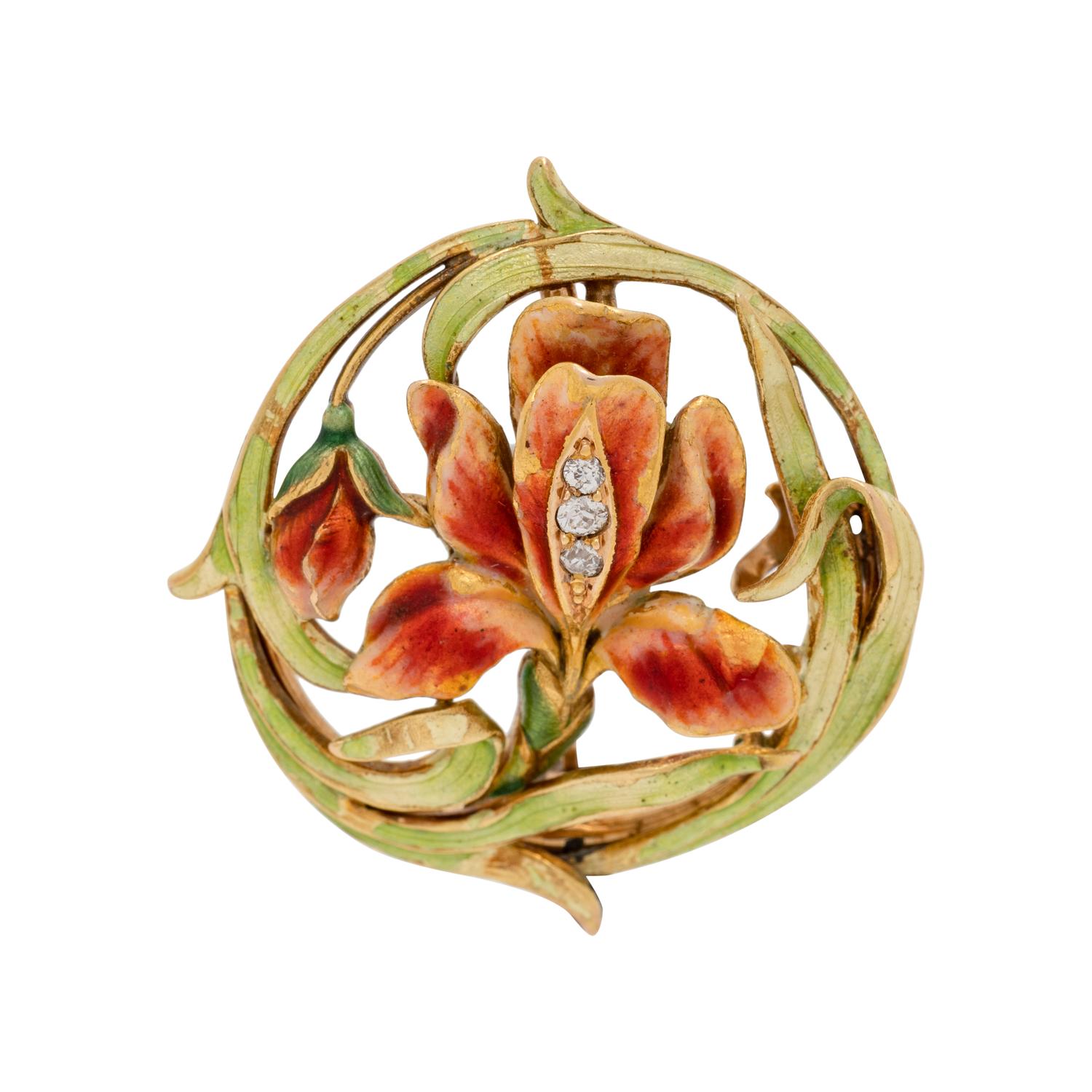 ART NOUVEAU, ENAMEL AND DIAMOND BROOCH/PENDANT