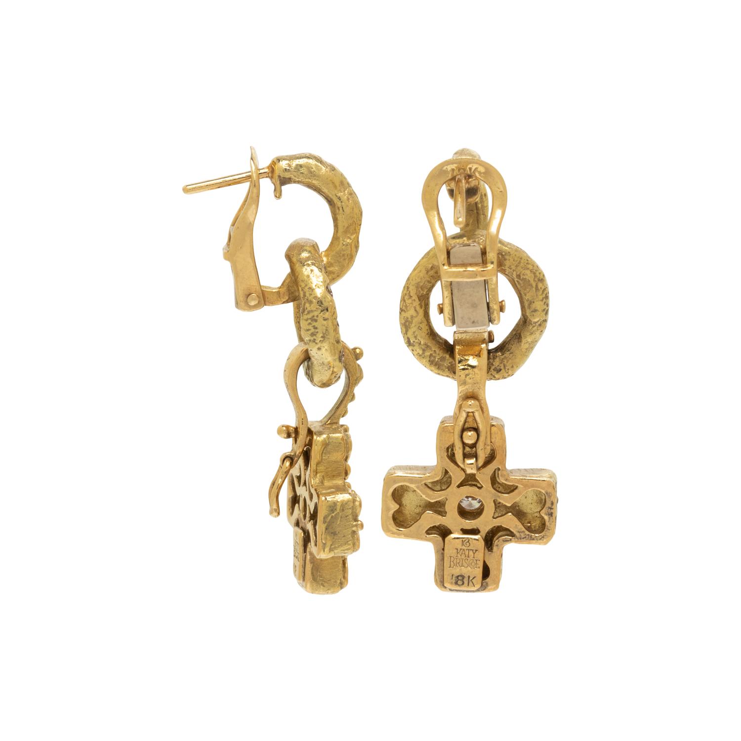 KATY BRISCOE, YELLOW GOLD AND DIAMOND CONVERTIBLE EARRINGS