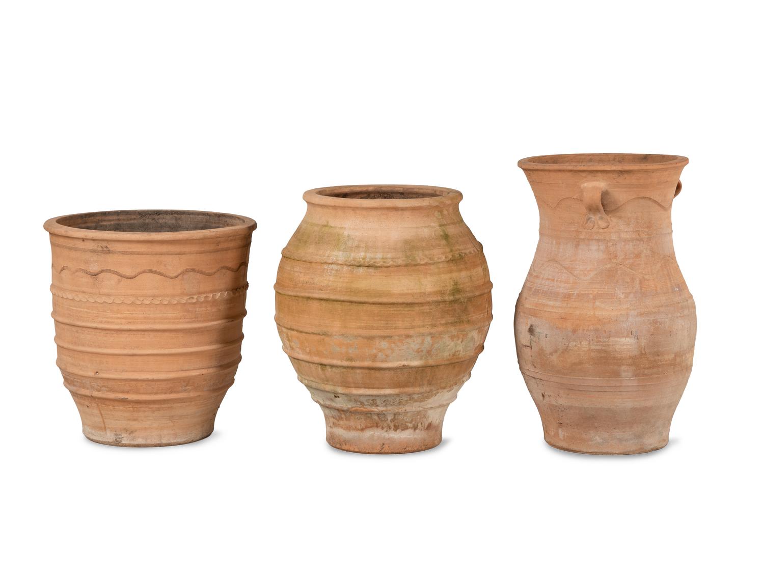 Three Terracotta Floor Vases