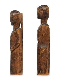 Two Carved Pine "Bedpost" Dolls