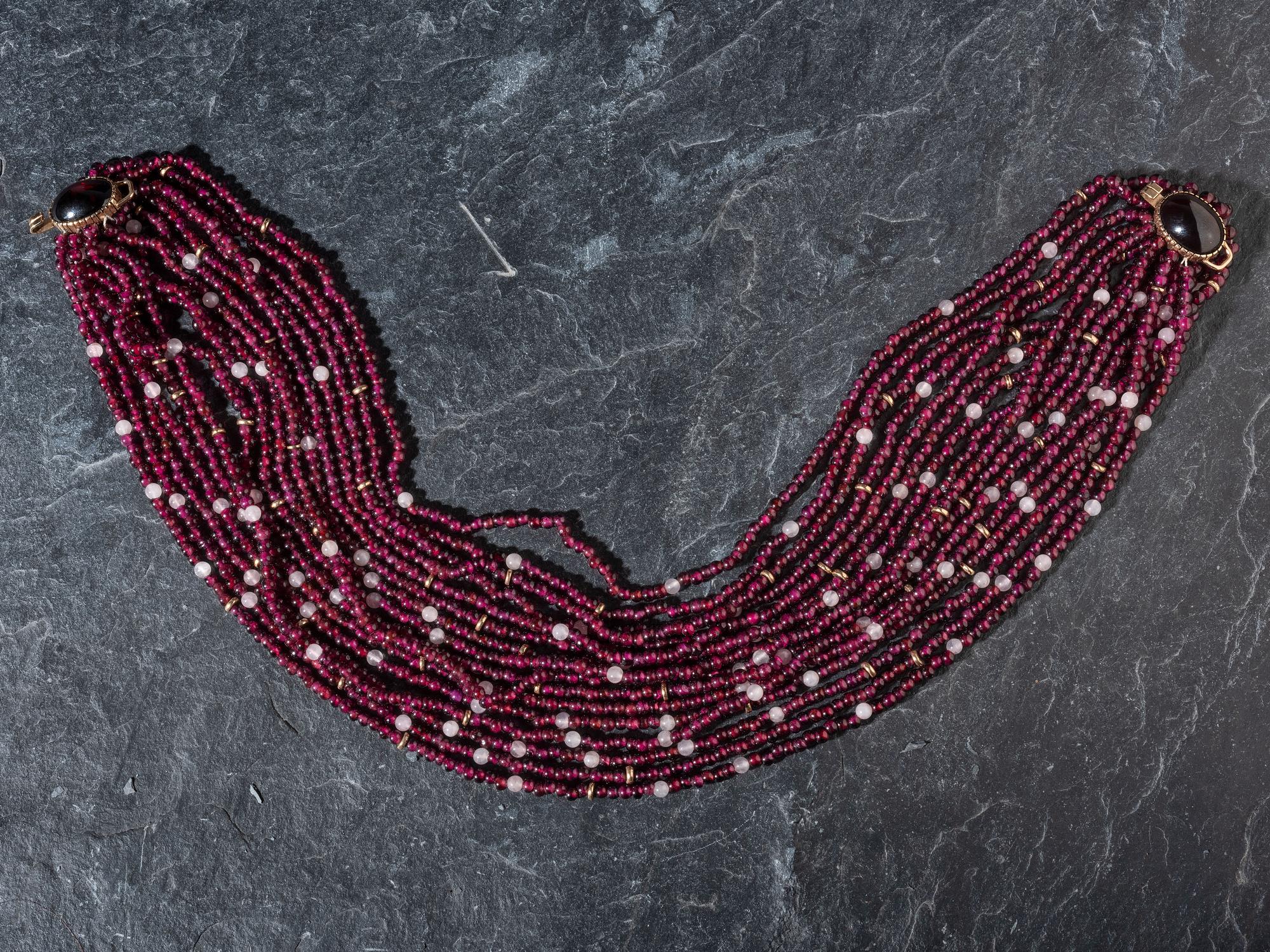 14K Gold and Garnet Multi-strand Necklace