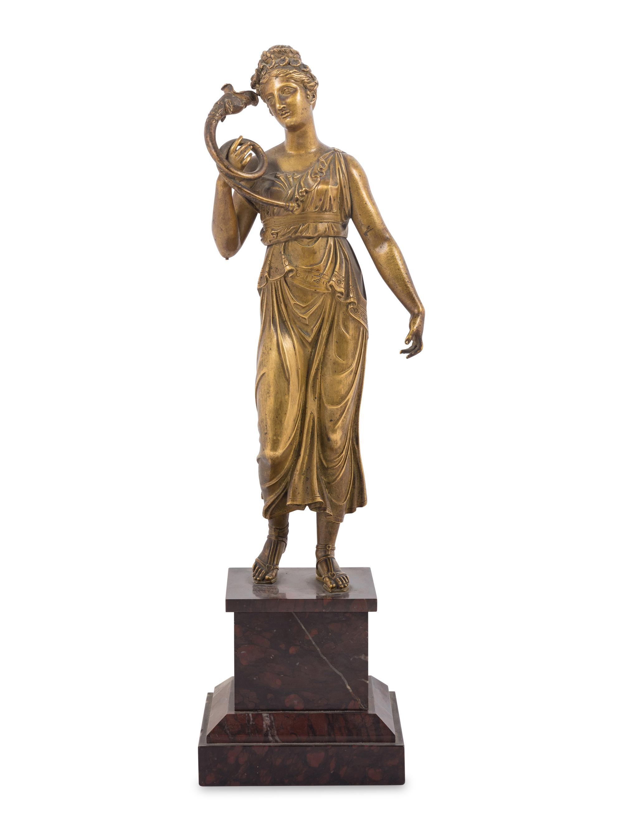 A Continental Gilt Bronze and Marble Figure of a Lady