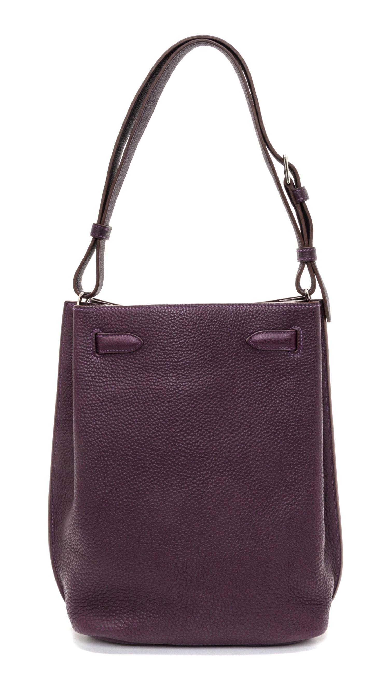 An Hermes Raisin Togo 22cm So-Kelly Handbag, 9" x 11" x 4.5".