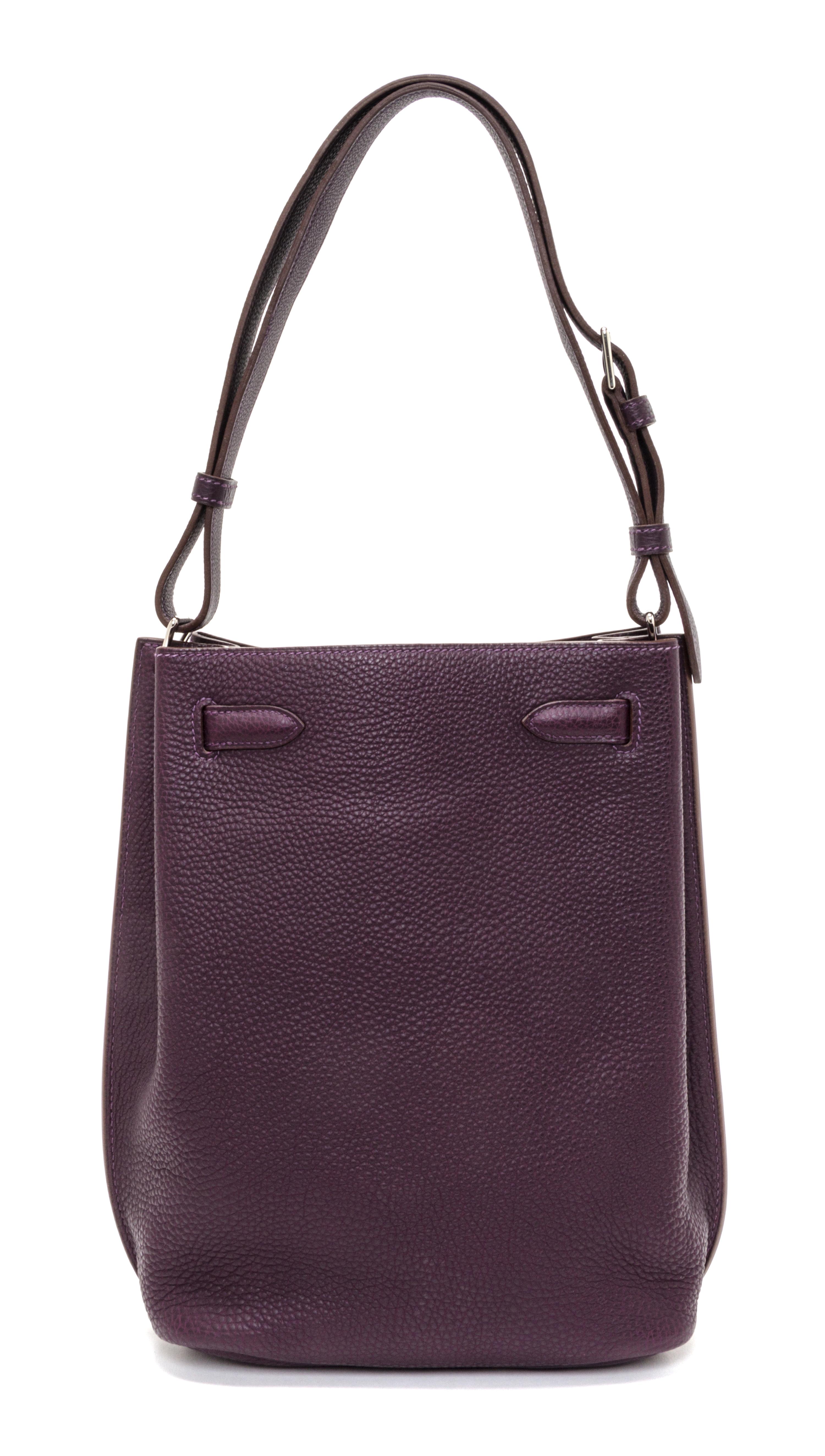 An Hermes Raisin Togo 22cm So-Kelly Handbag, 9" x 11" x 4.5".