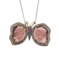 Carved Gem Butterfly Pendant Necklace