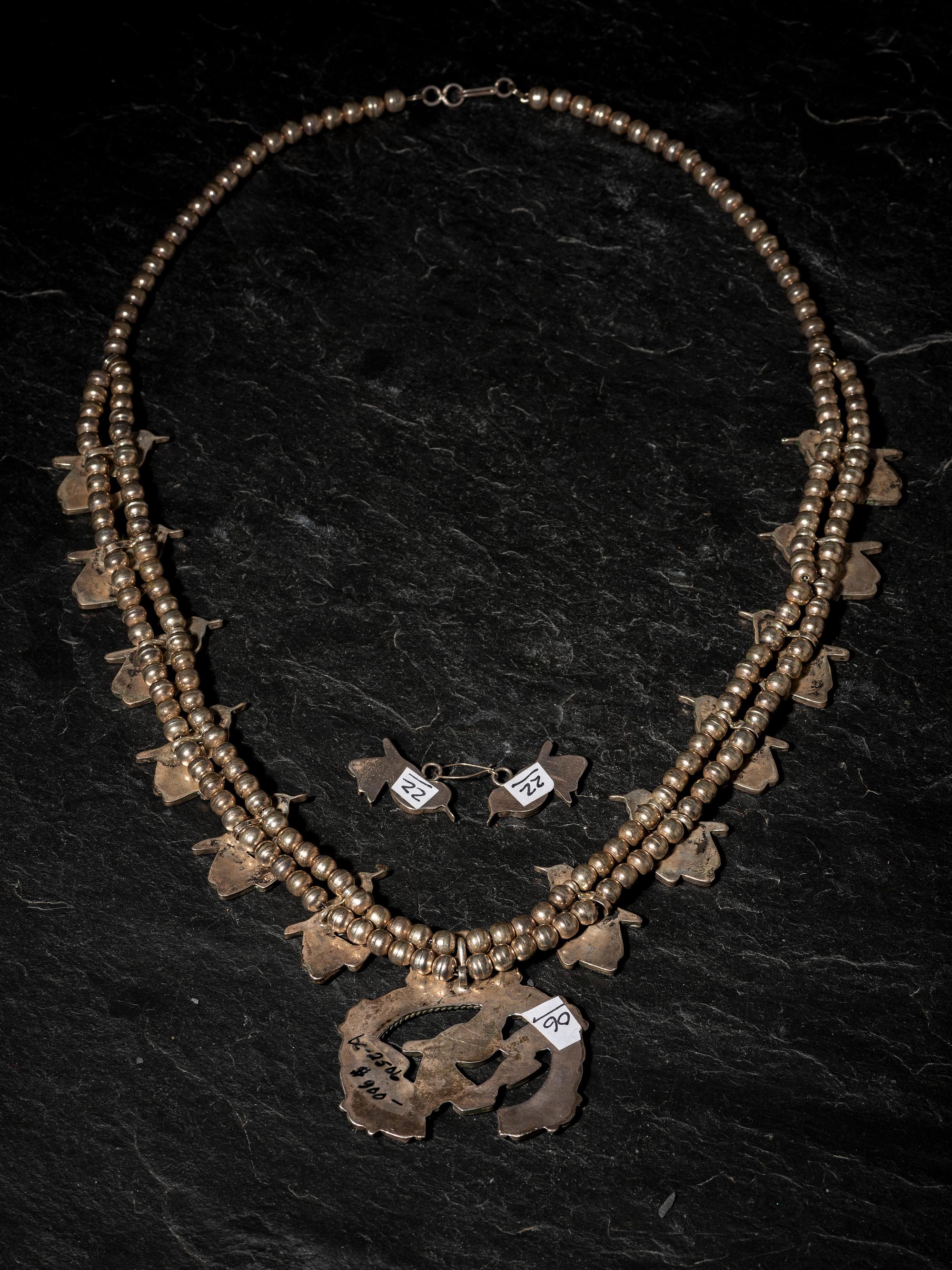 Zuni Avian Squash Blossom Necklace and Earrings