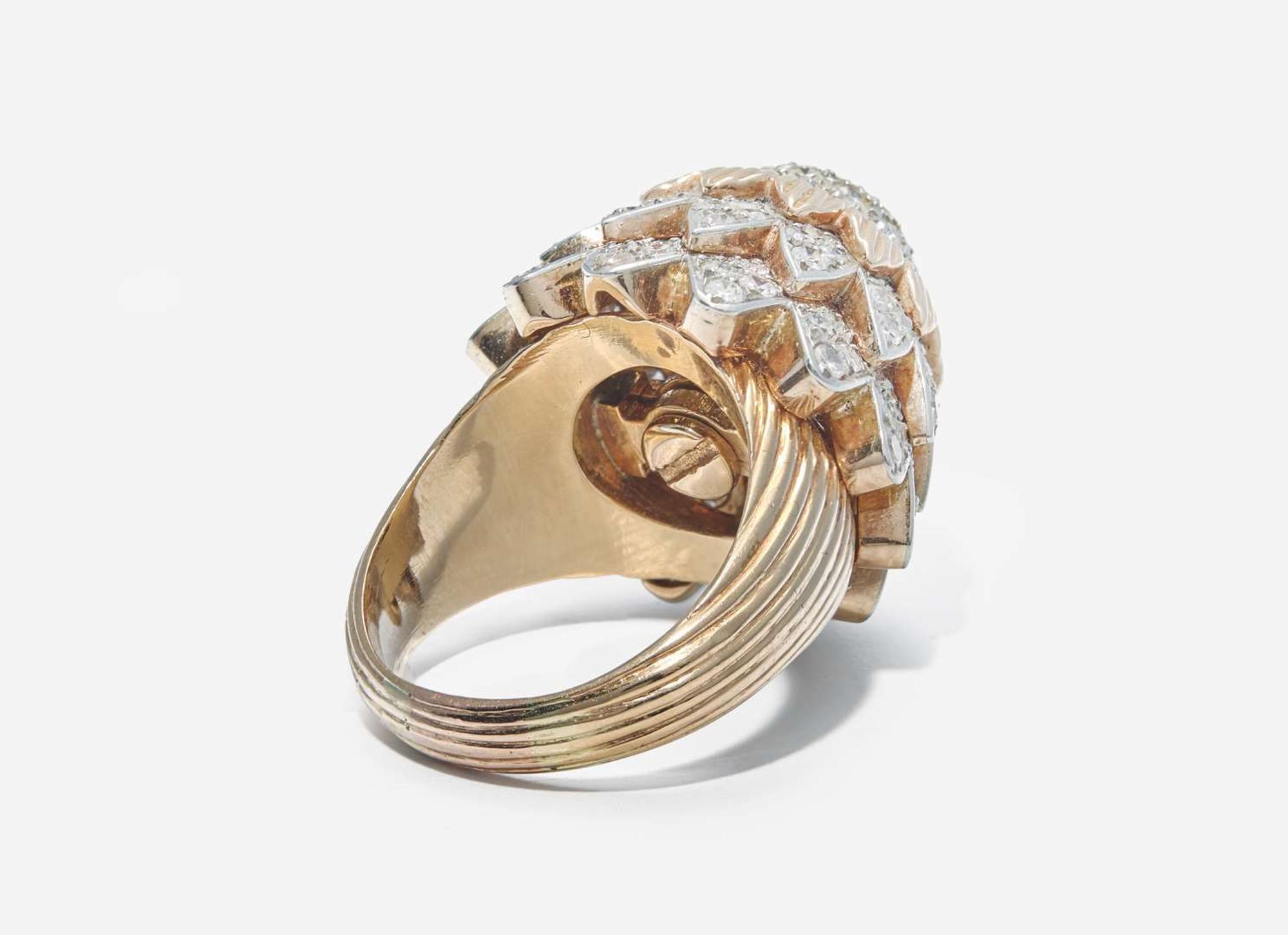 A Two-Tone 14K Yellow and White Gold and Diamond Ring