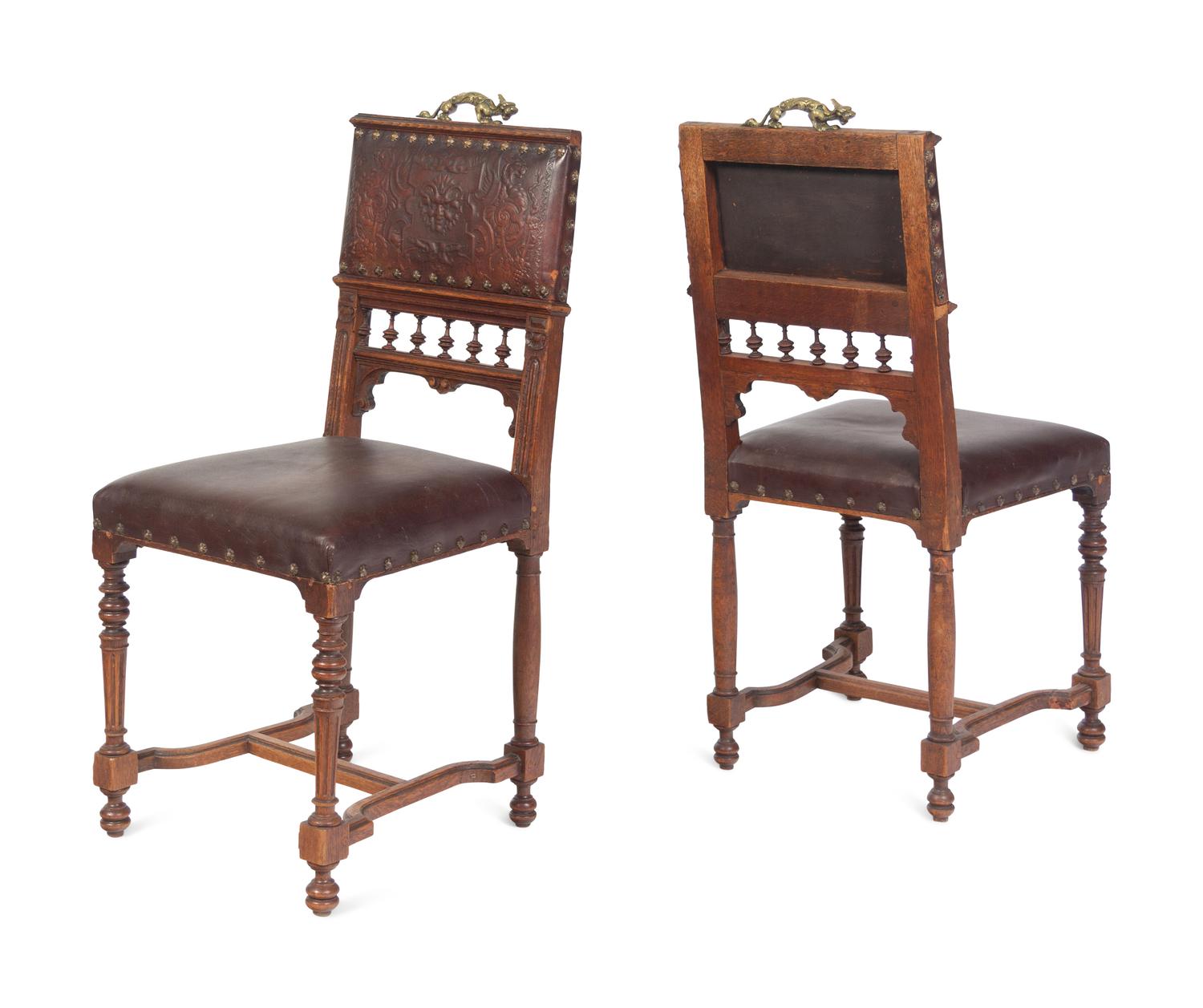 A Set of Six Spanish or Italian Baroque Style Dining Chairs