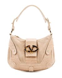 A Valentino Garavani Tan Suede Bag, 12" x 8" x 1"; Strap drop: 8".