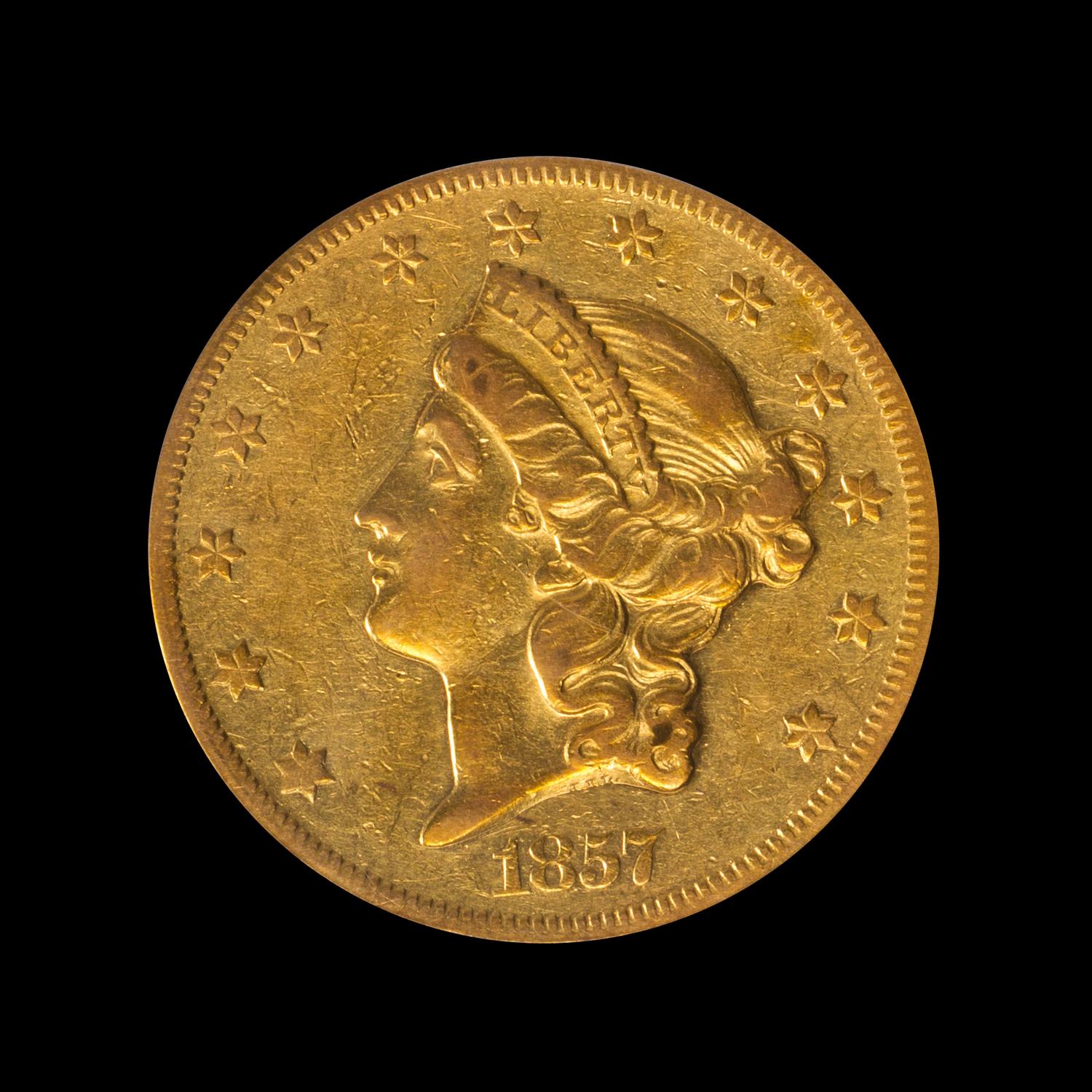 A United States 1857-O Liberty Head $20 Gold Coin