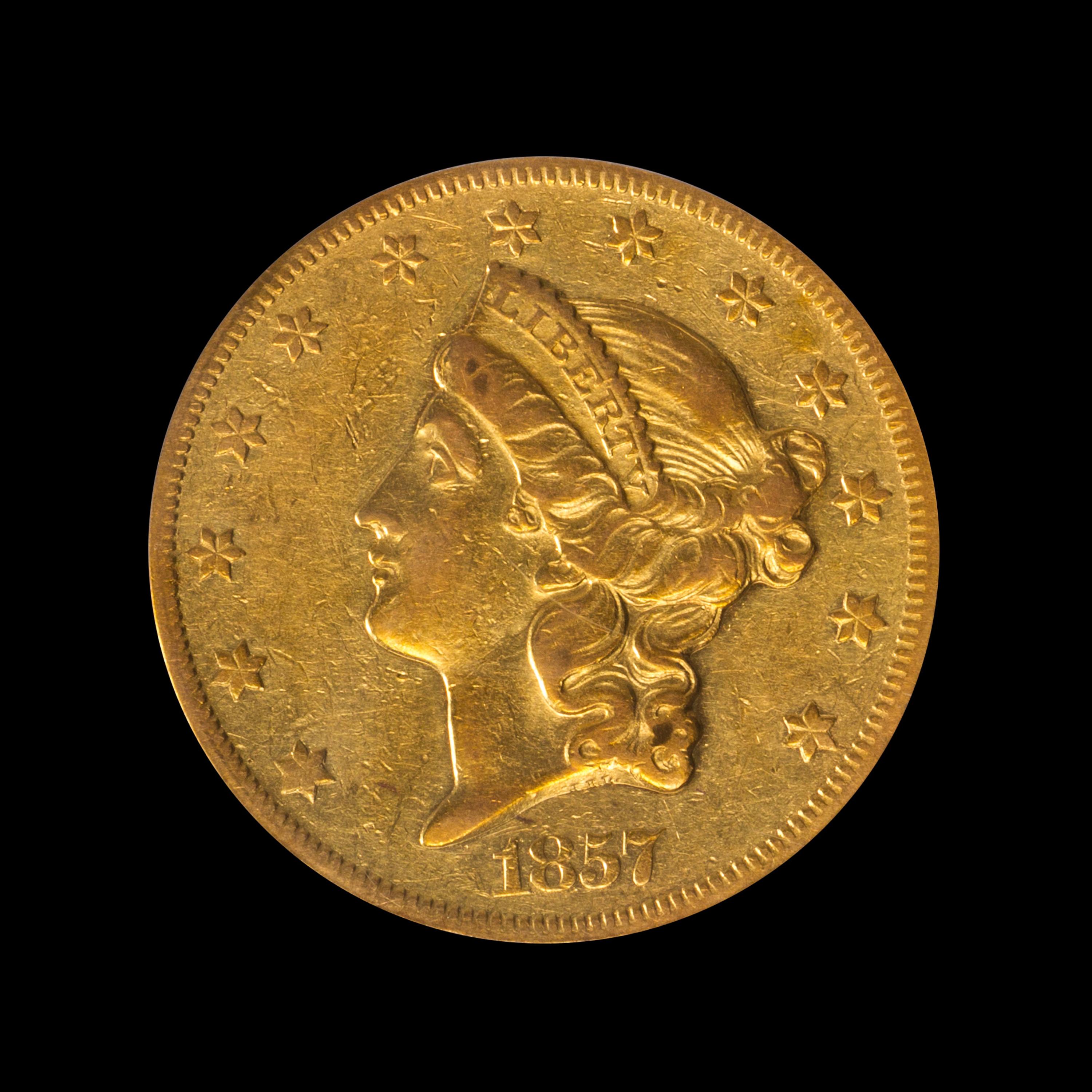 A United States 1857-O Liberty Head $20 Gold Coin