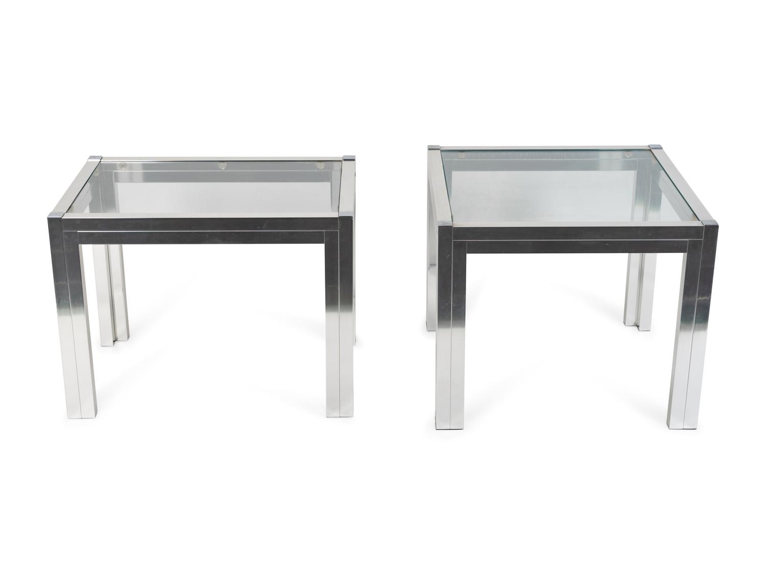 Two Contemporary Chromed Steel and Glass End Tables — 20TH CENTURY