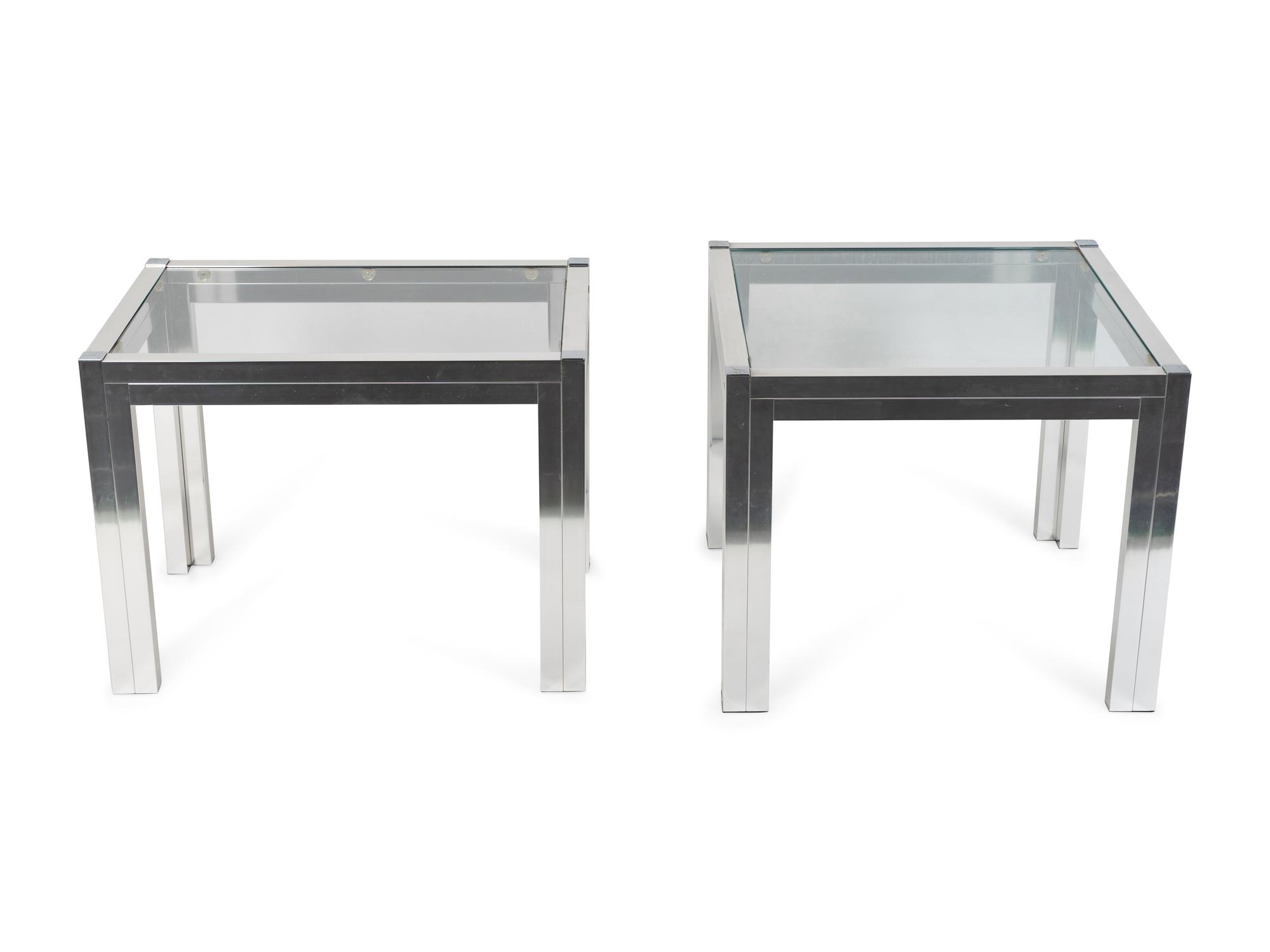 Two Contemporary Chromed Steel and Glass End Tables — 20TH CENTURY