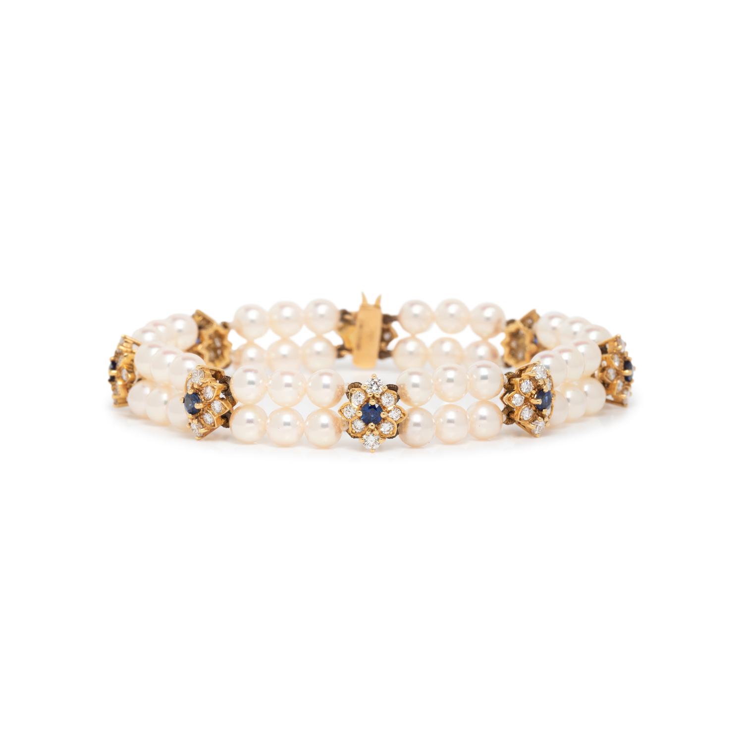 BOODLE & DUNTHORNE, CULTURED PEARL, SAPPHIRE, AND DIAMOND BRACELET