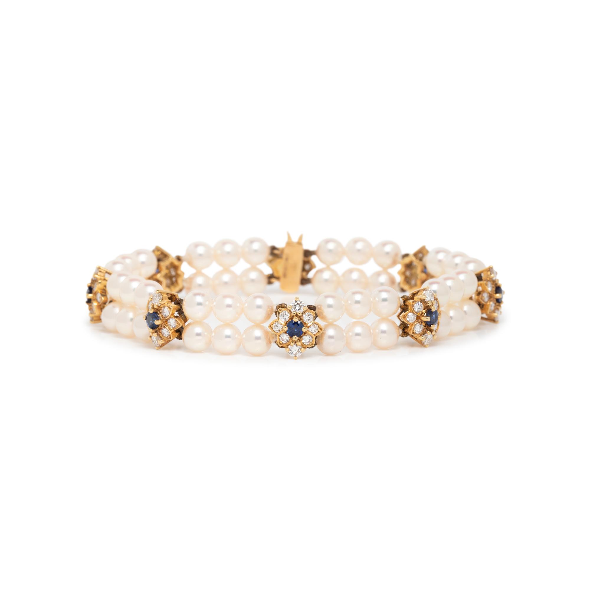 BOODLE & DUNTHORNE, CULTURED PEARL, SAPPHIRE, AND DIAMOND BRACELET