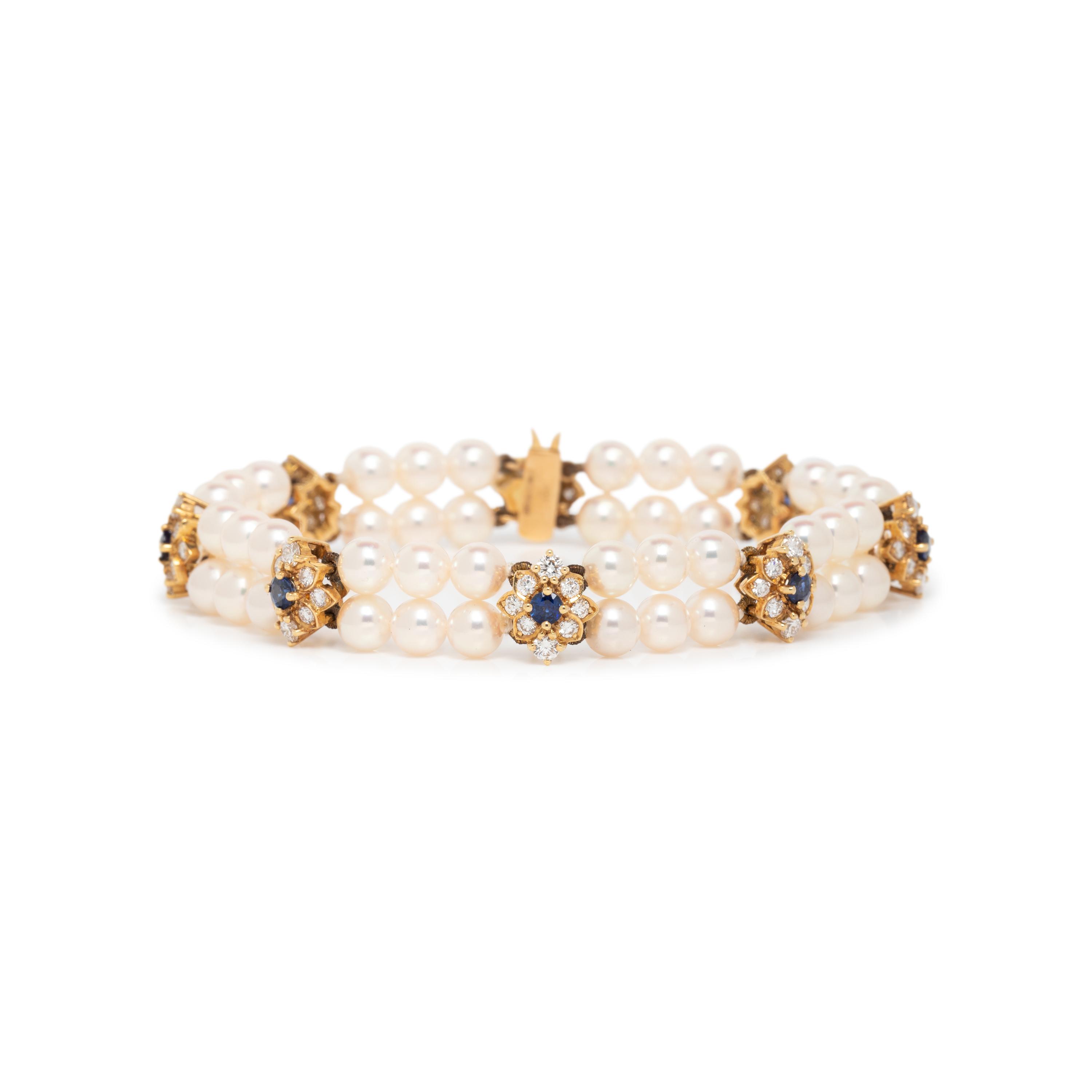 BOODLE & DUNTHORNE, CULTURED PEARL, SAPPHIRE, AND DIAMOND BRACELET