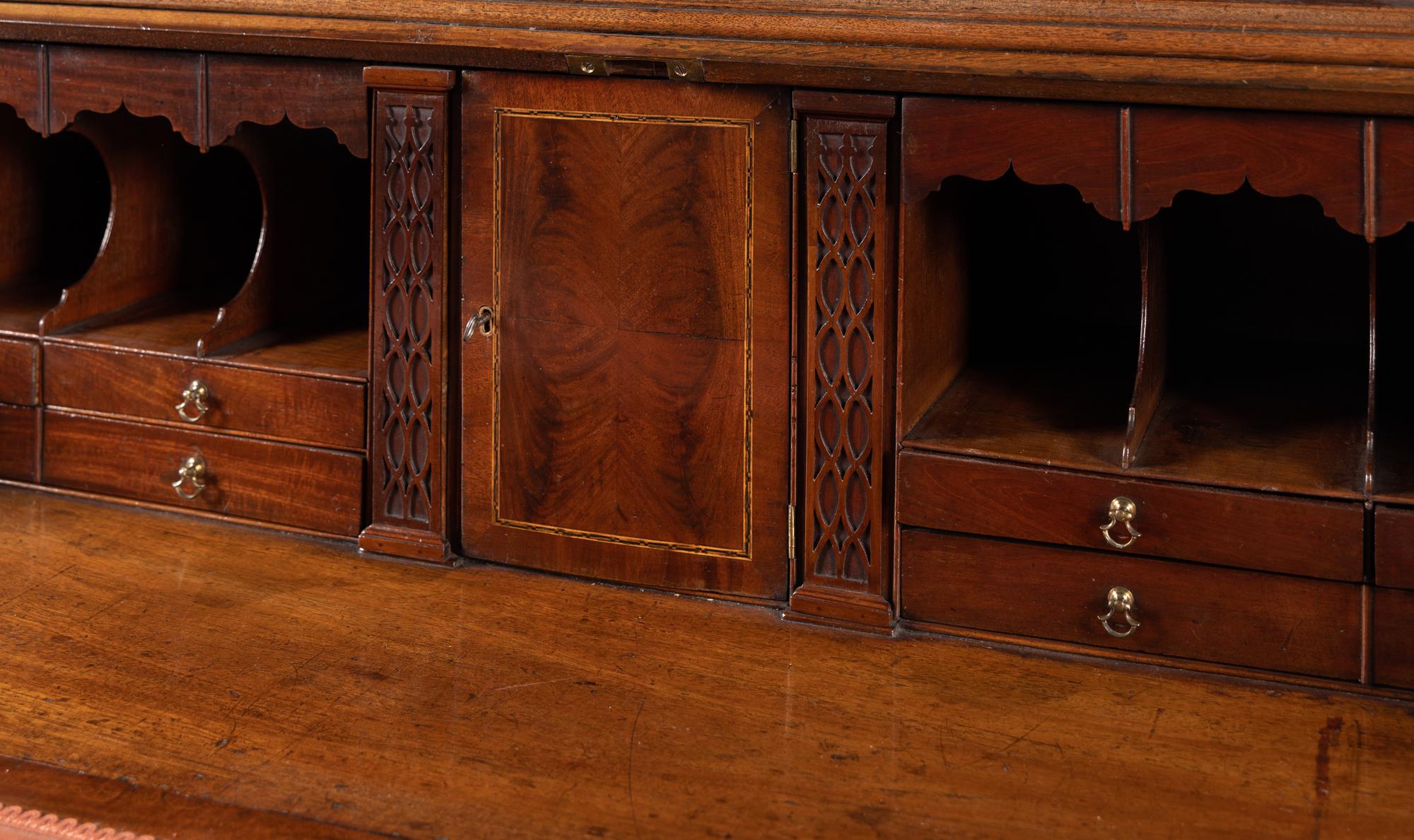 A George III Mahogany and Boxwood Slant-Front Bureau Cabinet