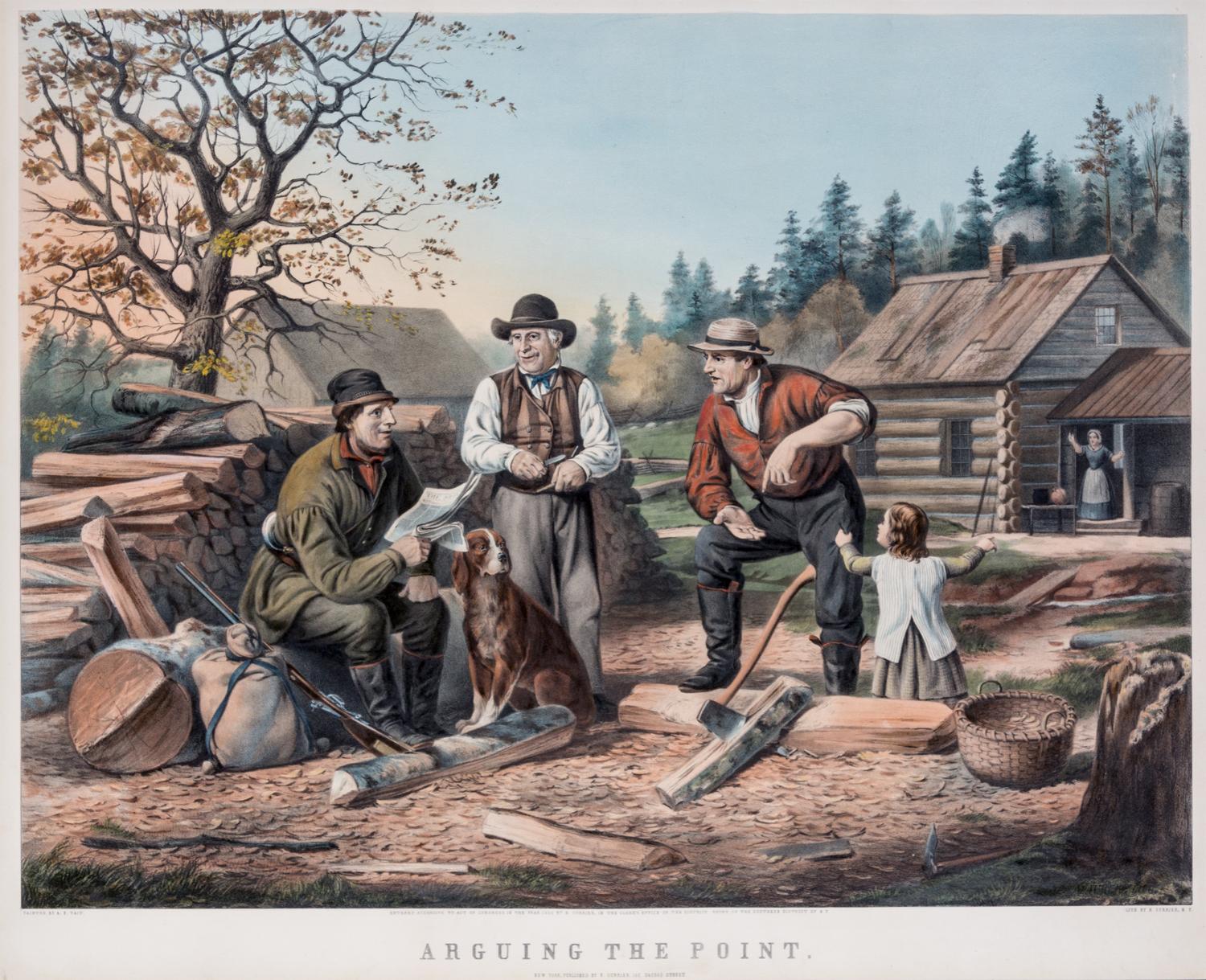 CURRIER & IVES New York, 1855. Arguing the Point, hand-colored lithograph. After A.F. Tate... — New York, 1855.