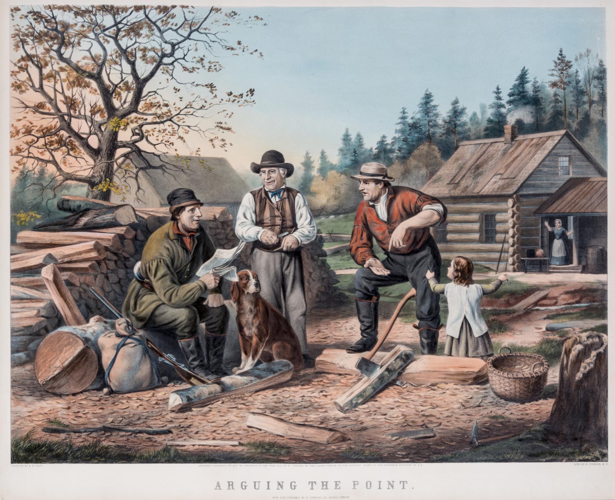 CURRIER & IVES New York, 1855. Arguing the Point, hand-colored lithograph. After A.F. Tate... — New York, 1855.