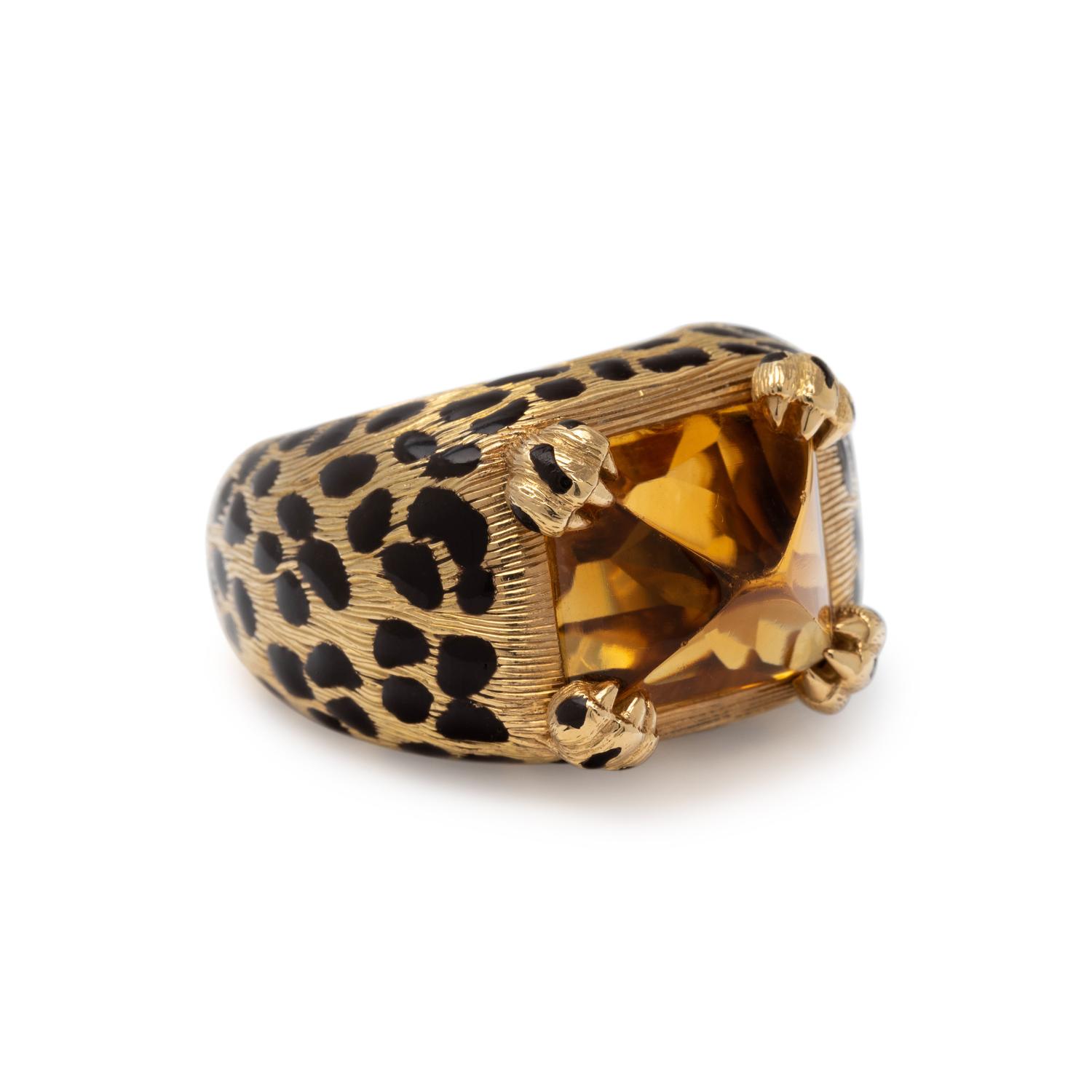 DIOR, YELLOW GOLD, CITRINE AND ENAMEL RING
