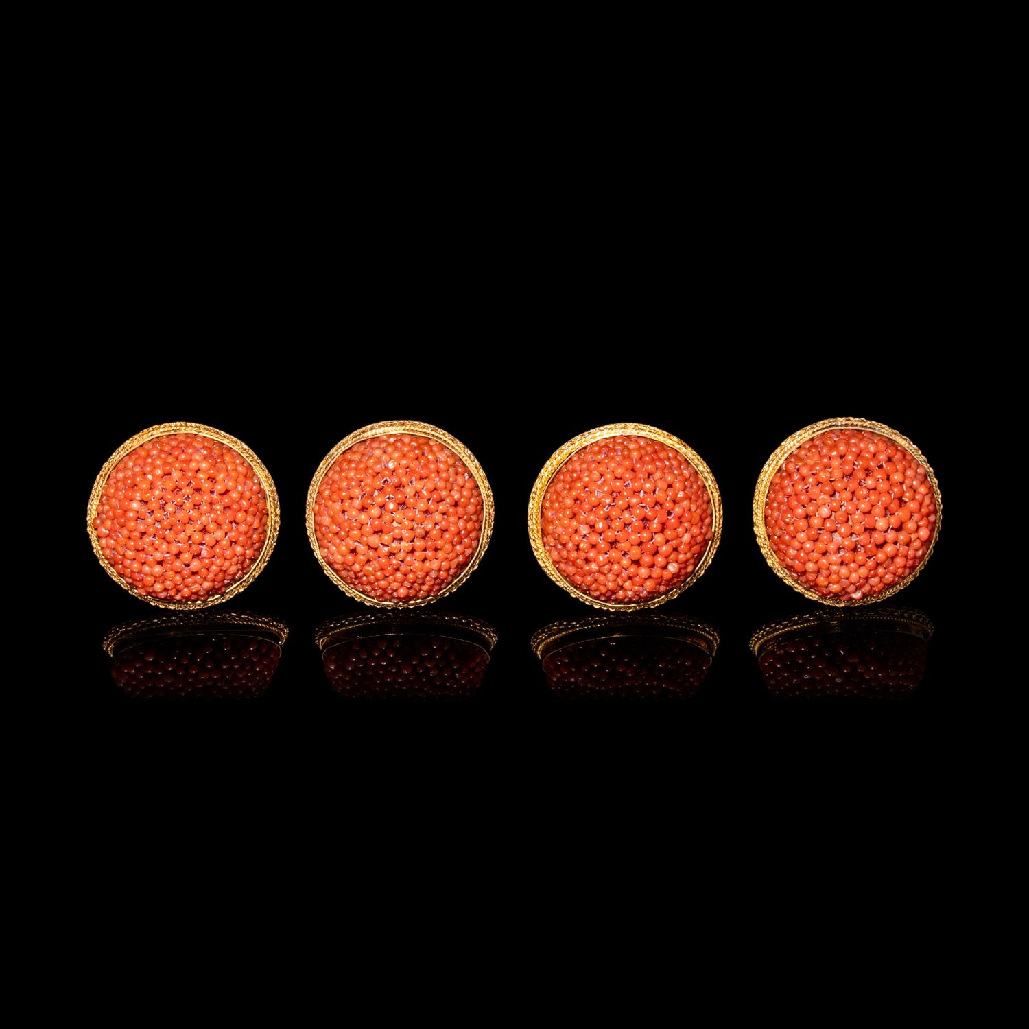 Two Pairs of Chinese Coral Bead Earclips, 20th Century